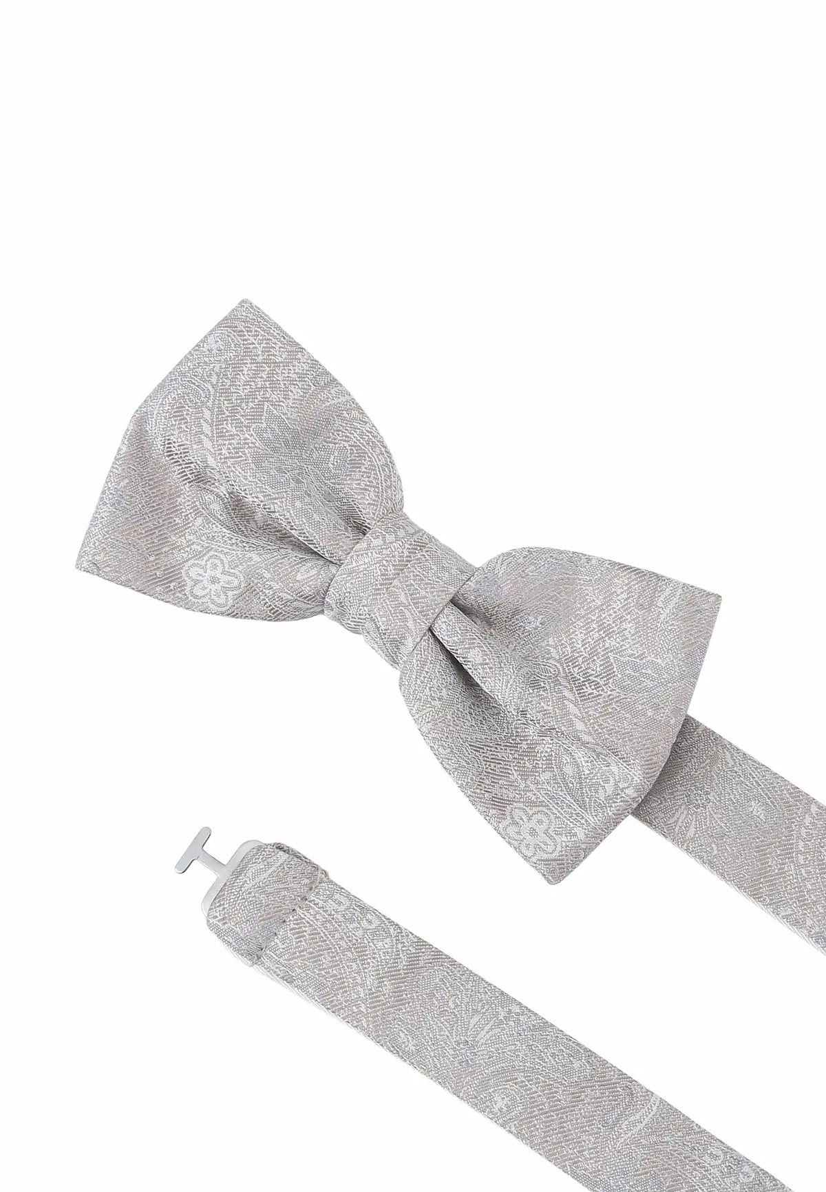 (Beige) Fliege Paisley Seide – Detailansicht mit verstellbarem Größenband