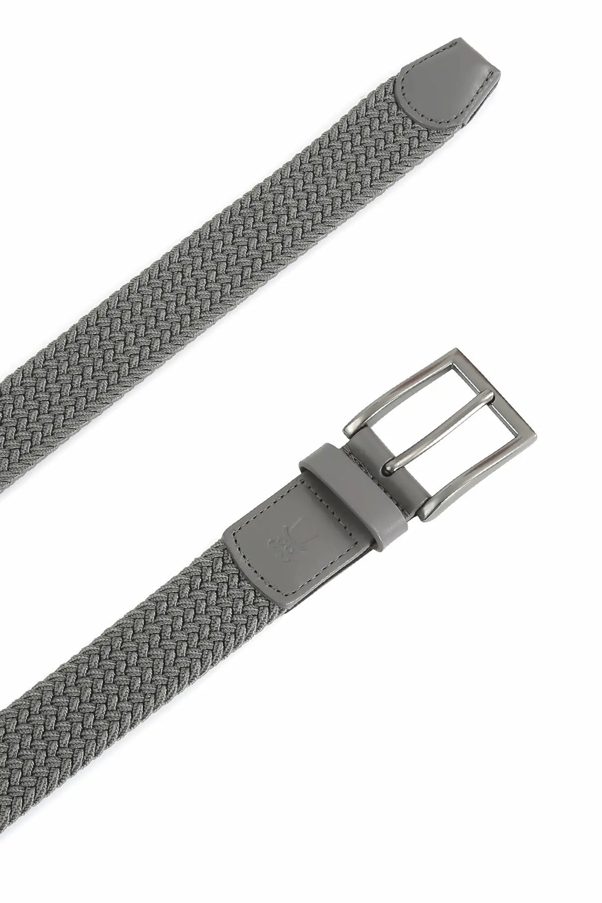 (Grau) Elastischer Flechtgürtel Herren 3,5 cm – Schnalle gebürstetes Metall