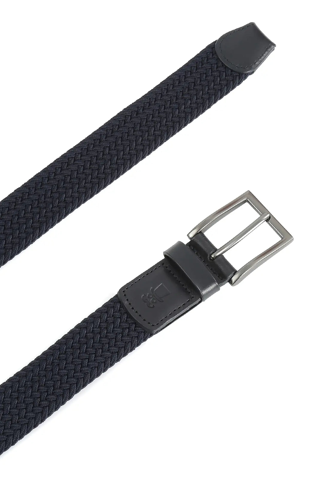 (Dunkelblau) Elastischer Flechtgürtel Herren 3,5 cm – Schnalle gebürstetes Metall
