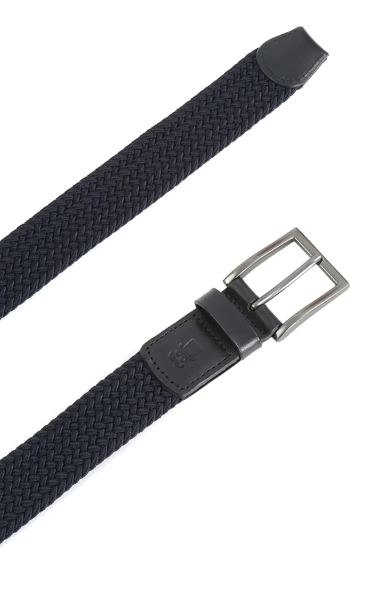 (Dunkelblau) Elastischer Flechtgürtel Herren 3,5 cm – Schnalle gebürstetes Metall