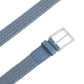 (Hellblau) Elastischer Flechtgürtel 3,5 cm – Schnalle und Lederspitze Detailansicht