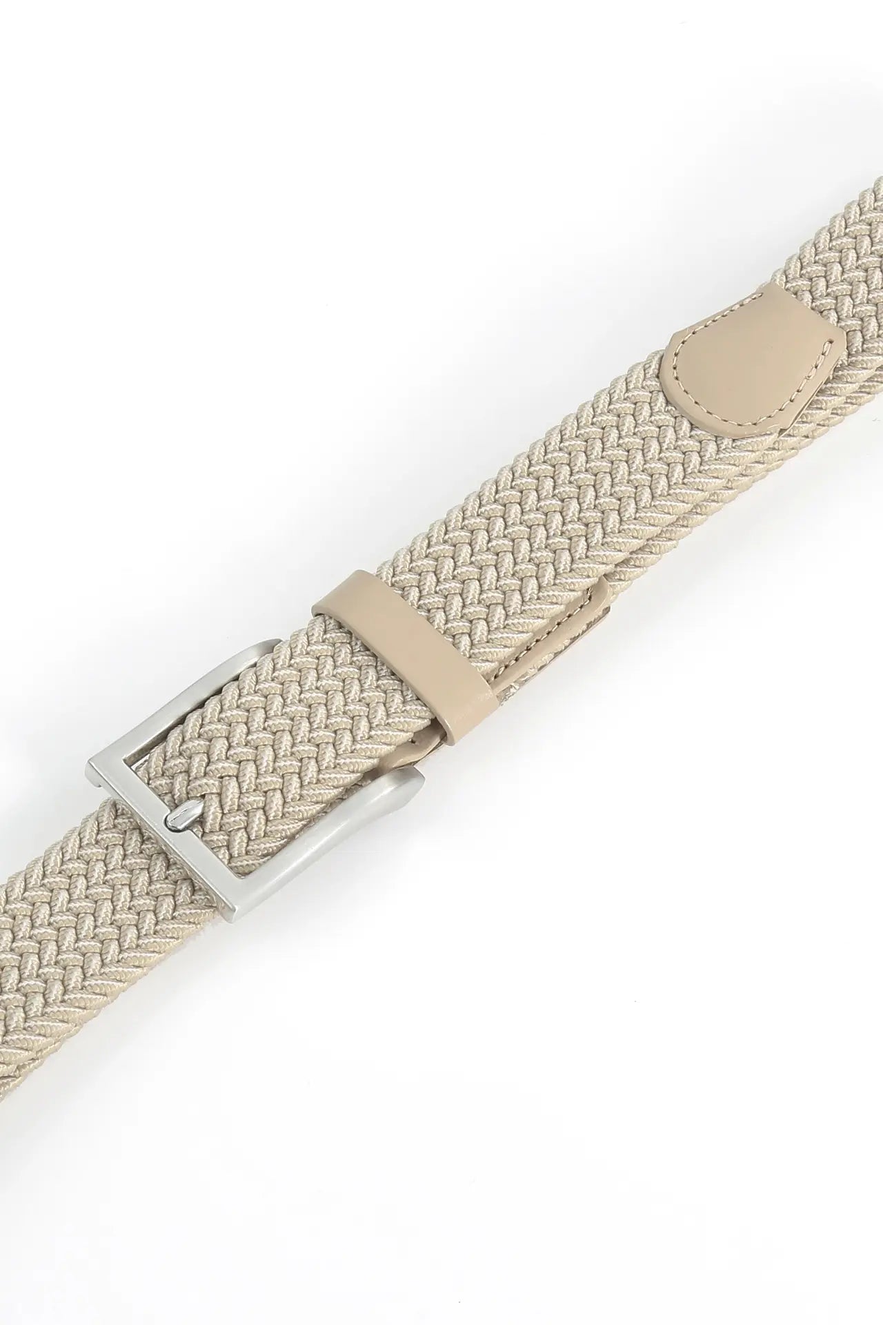 (Beige) Stretchgürtel Herren geflochten – Detailansicht Schnalle und Flechtband