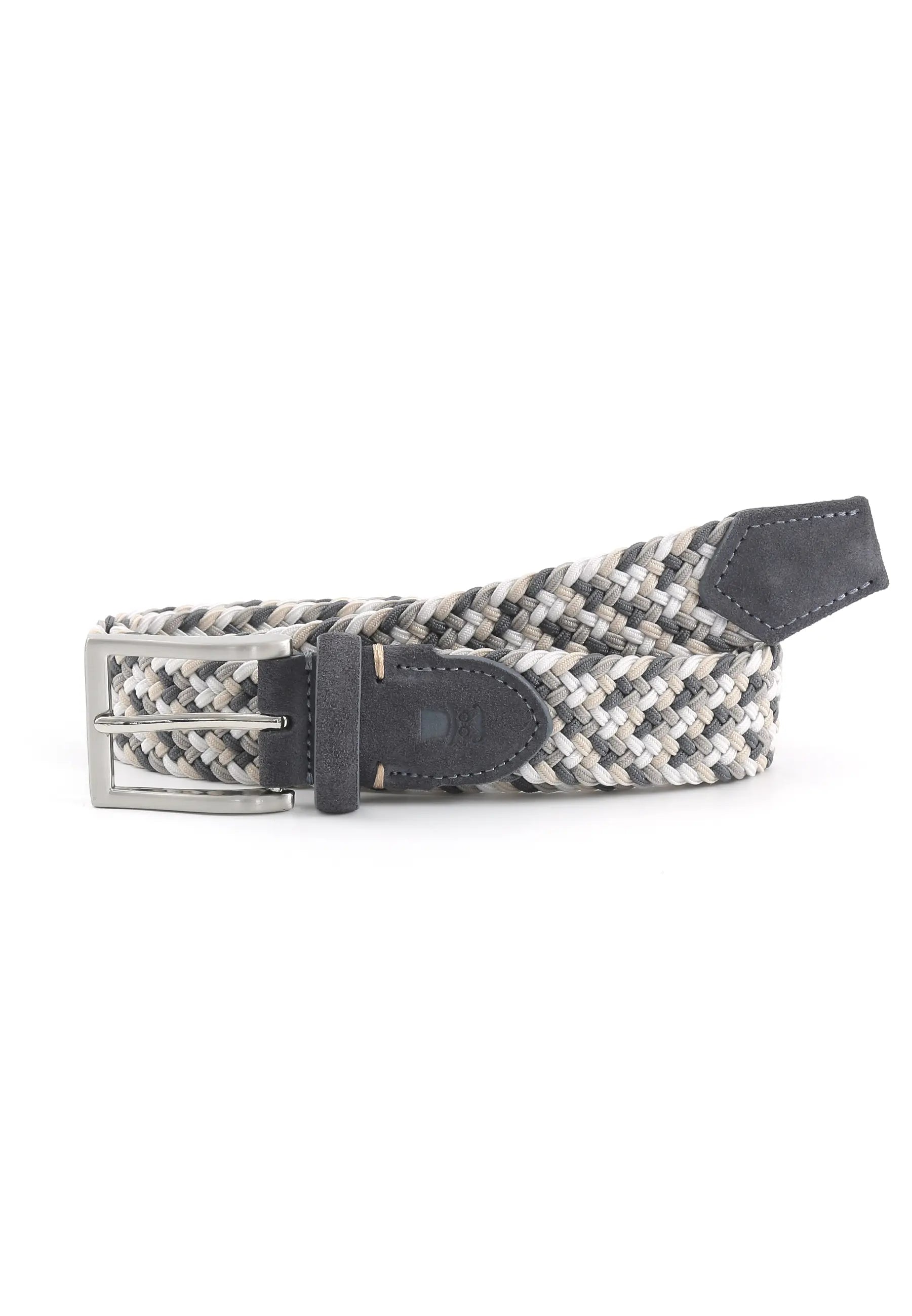 (Grau) Flechtgürtel Herren multicolor elastisch – geflochtener Stretchgürtel aufgerollt