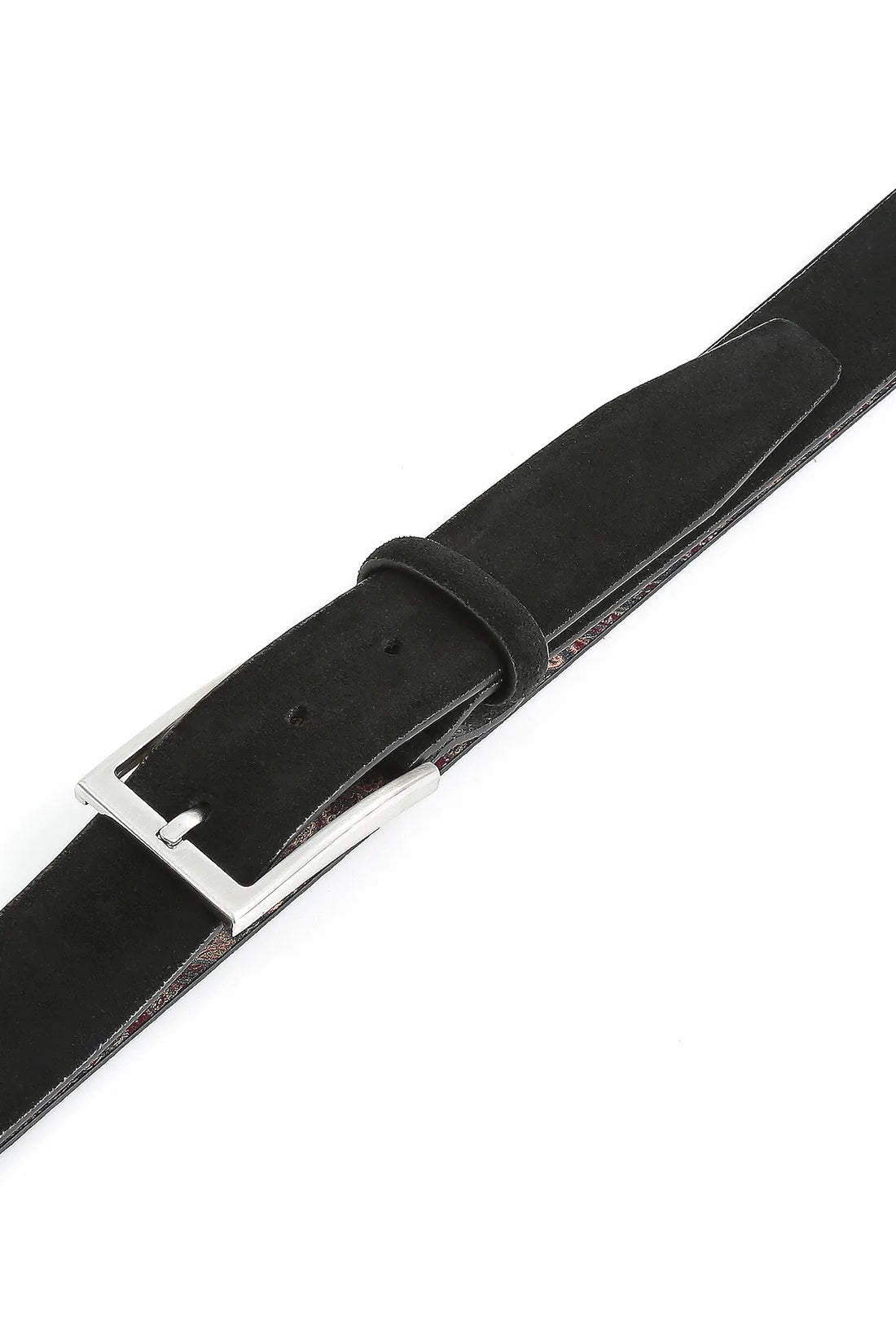 (Schwarz) Detailaufnahme Dornschließe am Velours Ledergürtel Herren, 35mm breit