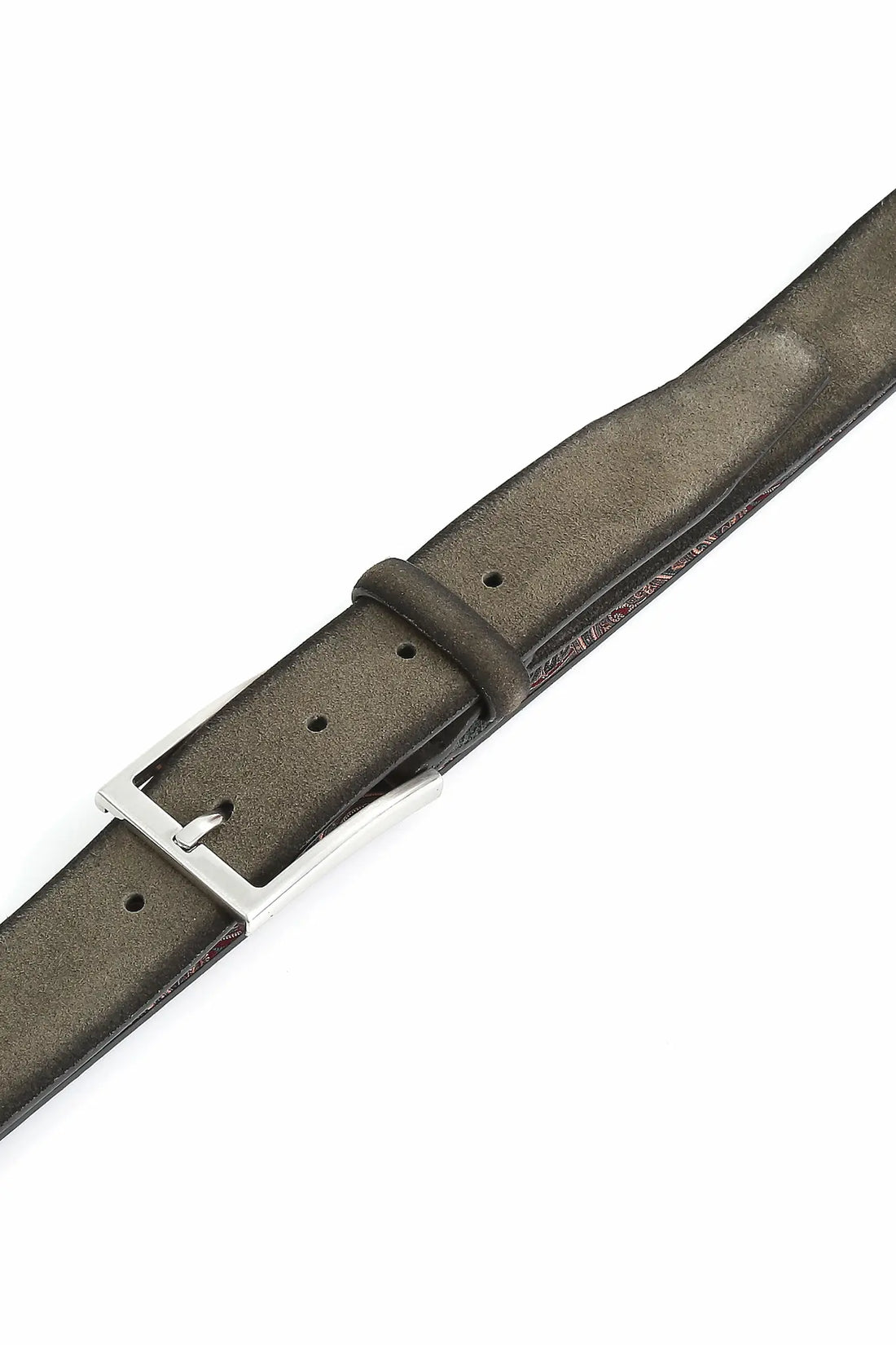 (Grün) Detailaufnahme Dornschließe am Velours Ledergürtel Herren, 35mm breit