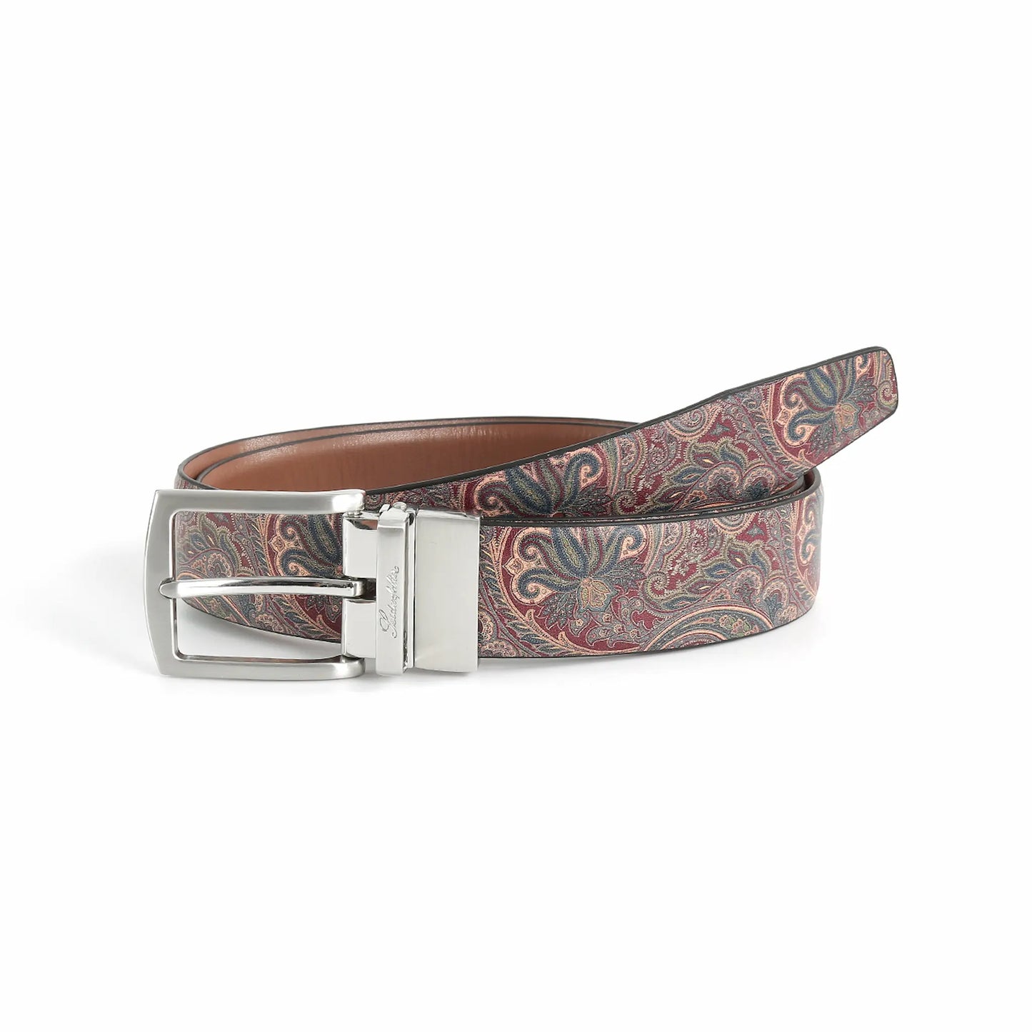 (Cognac) Rückseite des Gürtels mit farbintensivem Paisleymuster