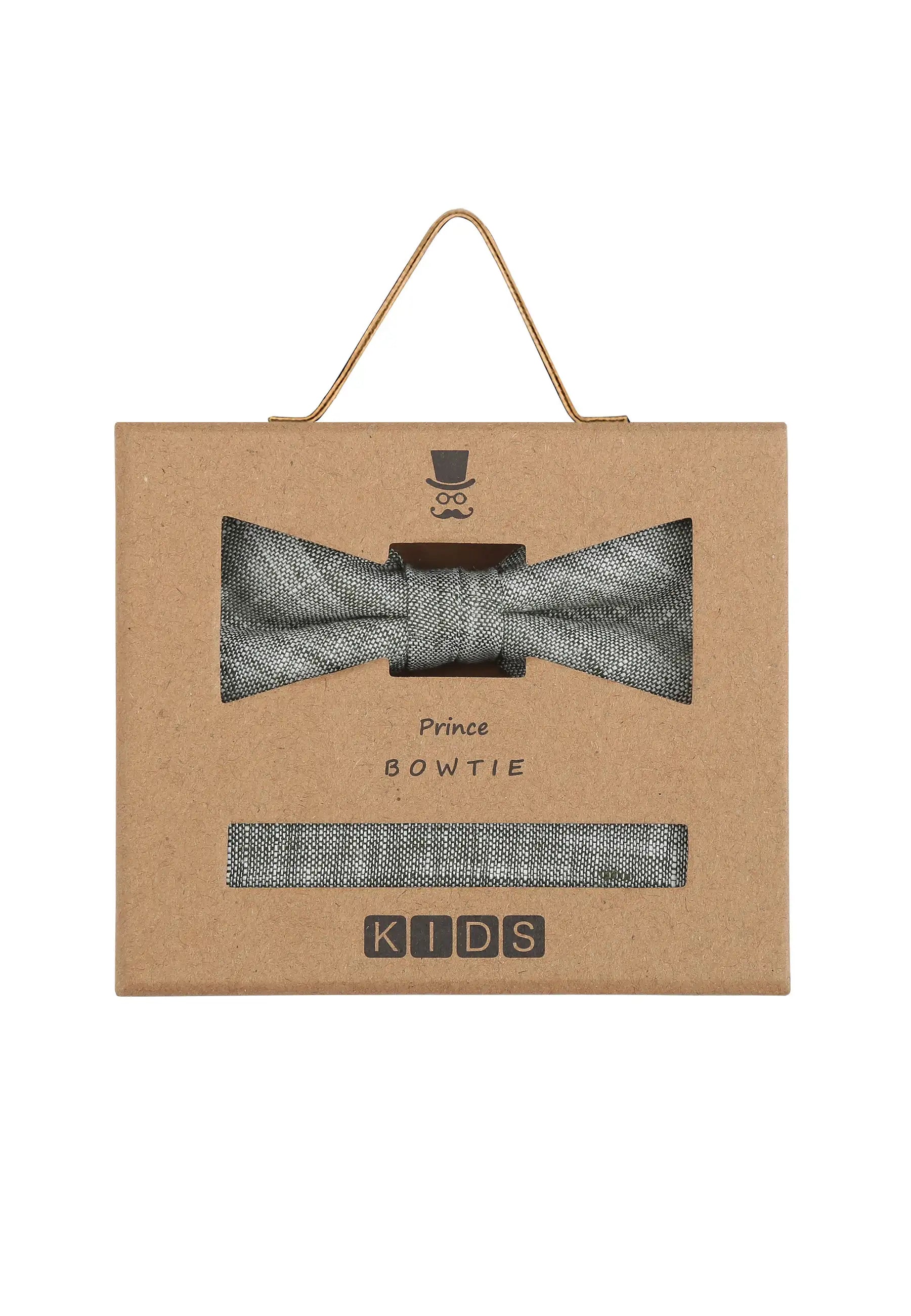(Mint) Kids Fliege Einstecktuch Set Leinen – Geschenkverpackung Prince Bowtie