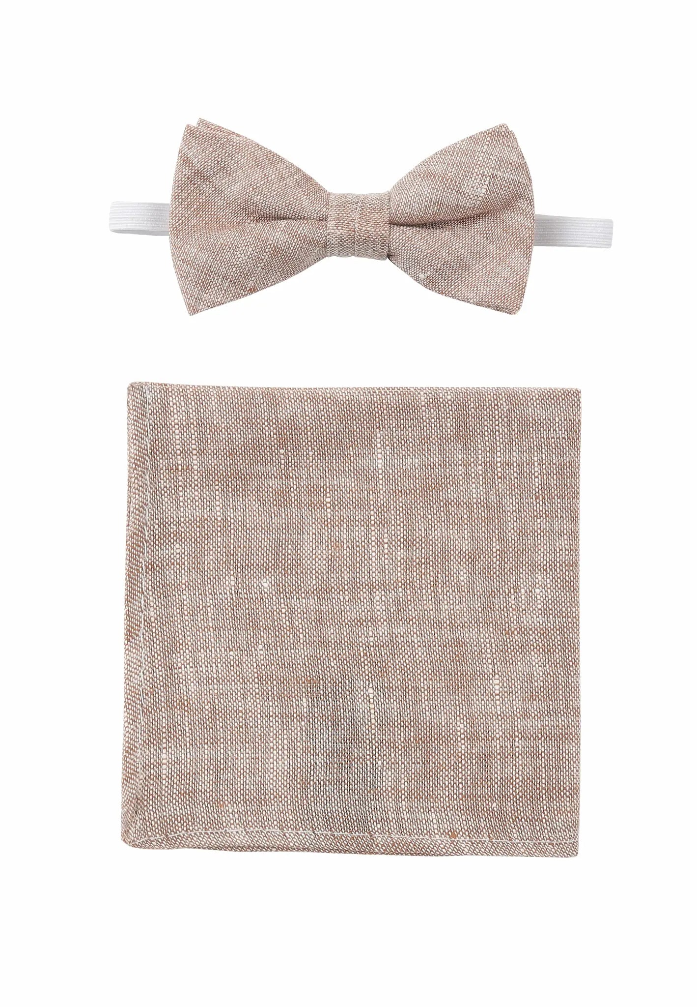 (Beige) Kids Fliege und Einstecktuch Leinen – Set Gesamtansicht