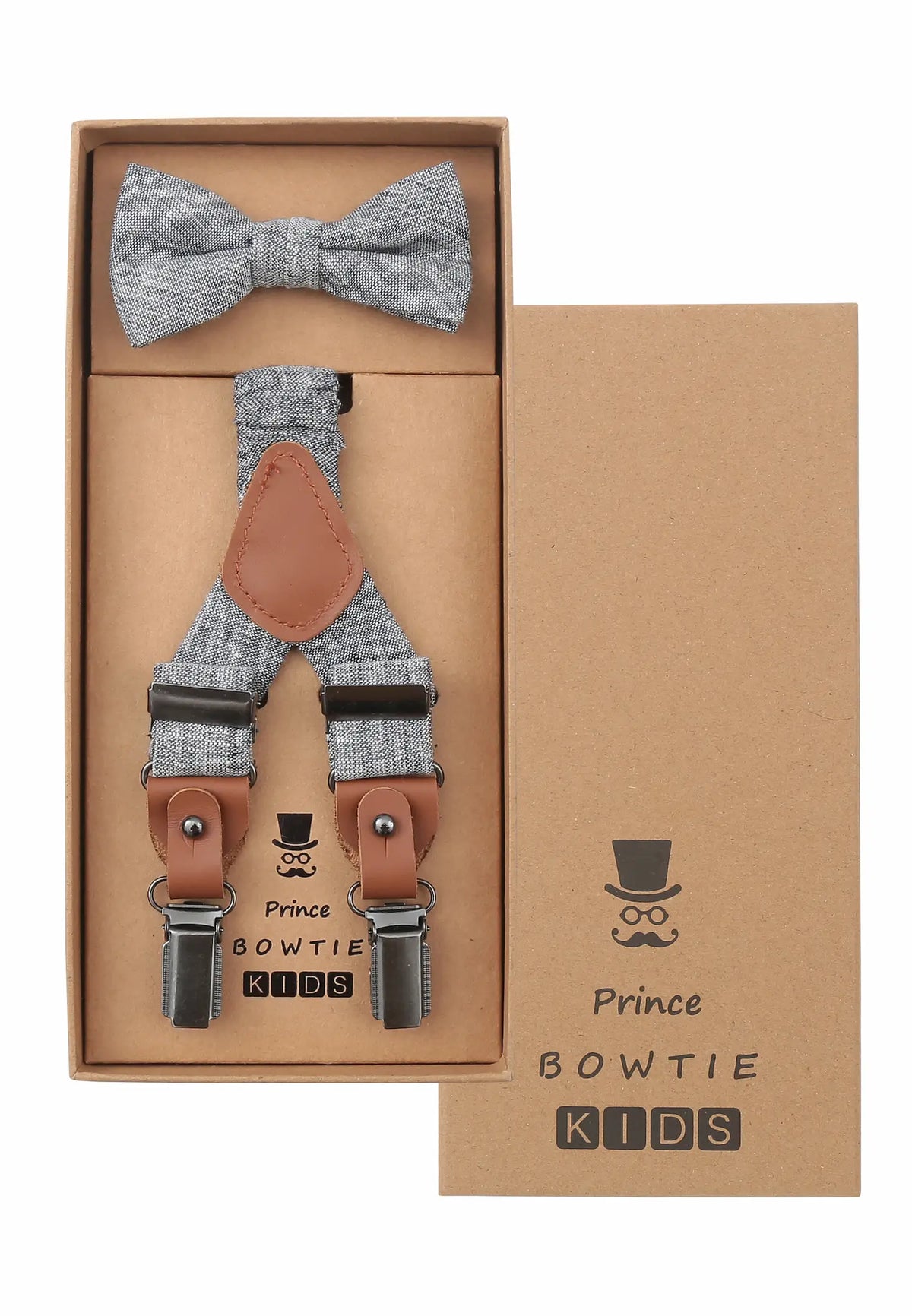 (Blau) Kids Hosenträger Set mit Fliege Leinen – Geschenkbox Prince Bowtie