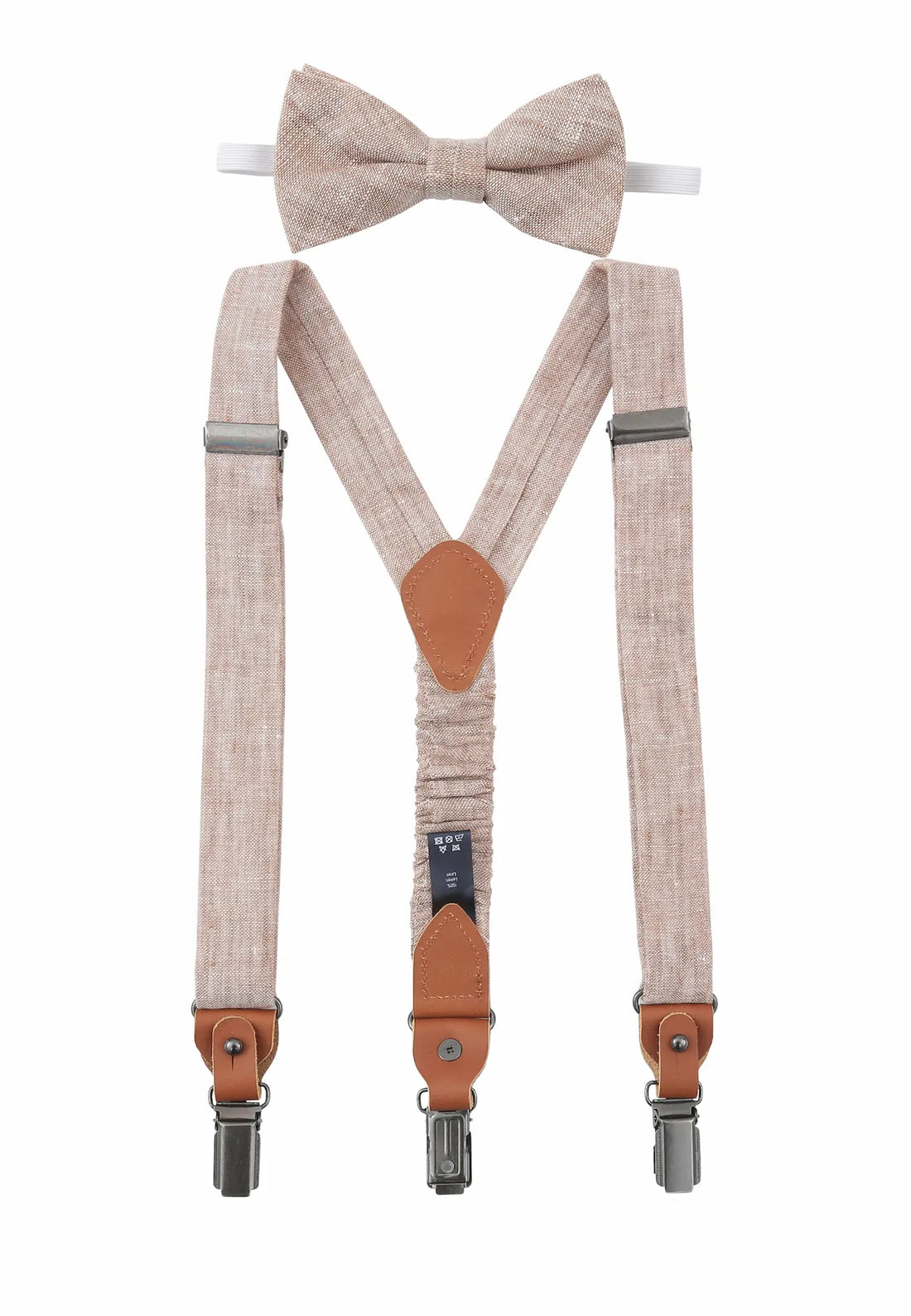 (Beige) Kids Hosenträger und Fliege Leinen – Y-Form mit Lederdetails