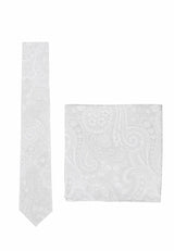 (Champagner) Krawatte und Einstecktuch Set Hochzeit Paisley – Krawatte und Tuch ausgelegt