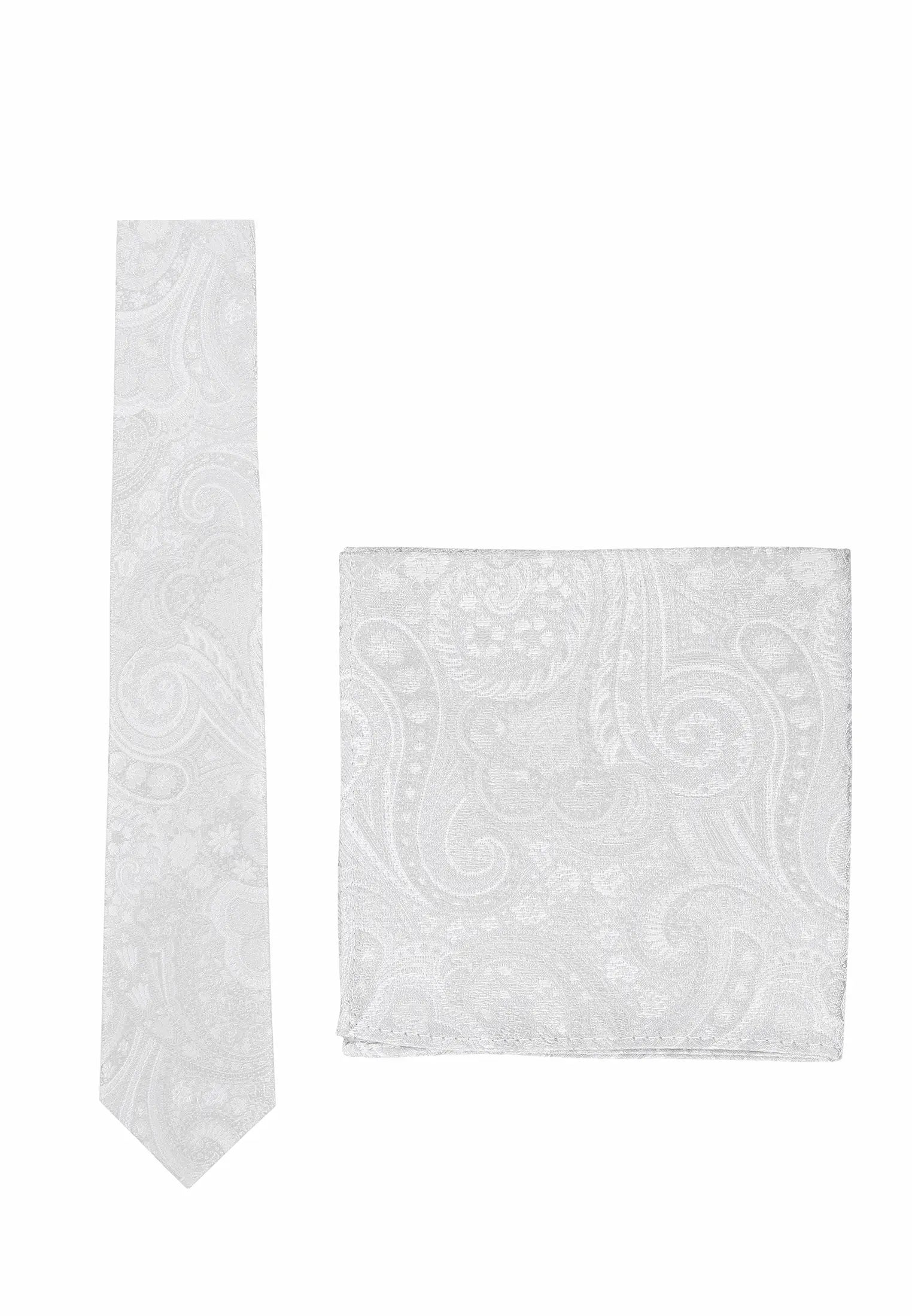 (Champagner) Krawatte und Einstecktuch Set Hochzeit Paisley – Krawatte und Tuch ausgelegt