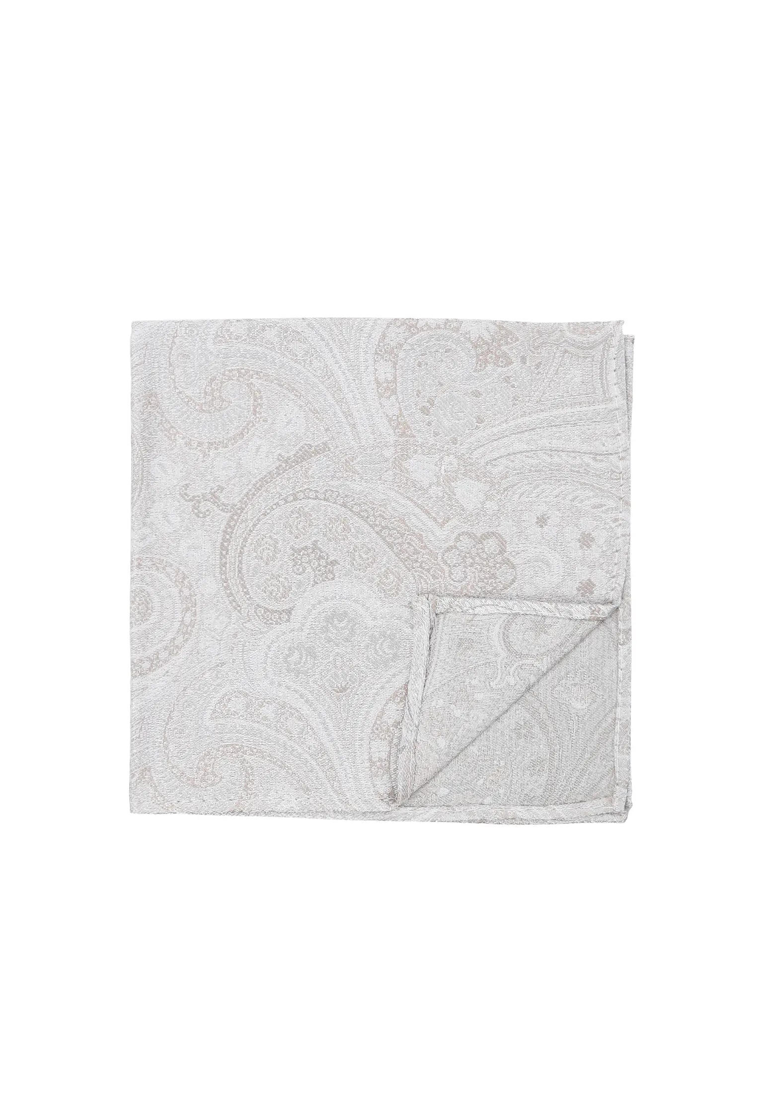 (Beige) Einstecktuch Hochzeit Paisley Seide – Detailansicht mit Ecke umgeschlagen