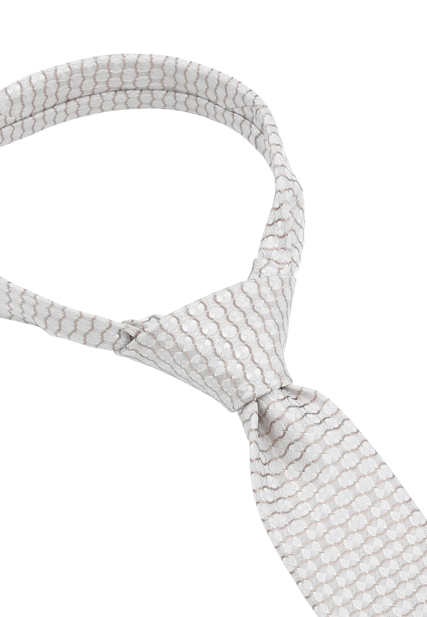 (Beige) Hochzeitskrawatte Kreise Seide – Detailansicht gebundener Knoten