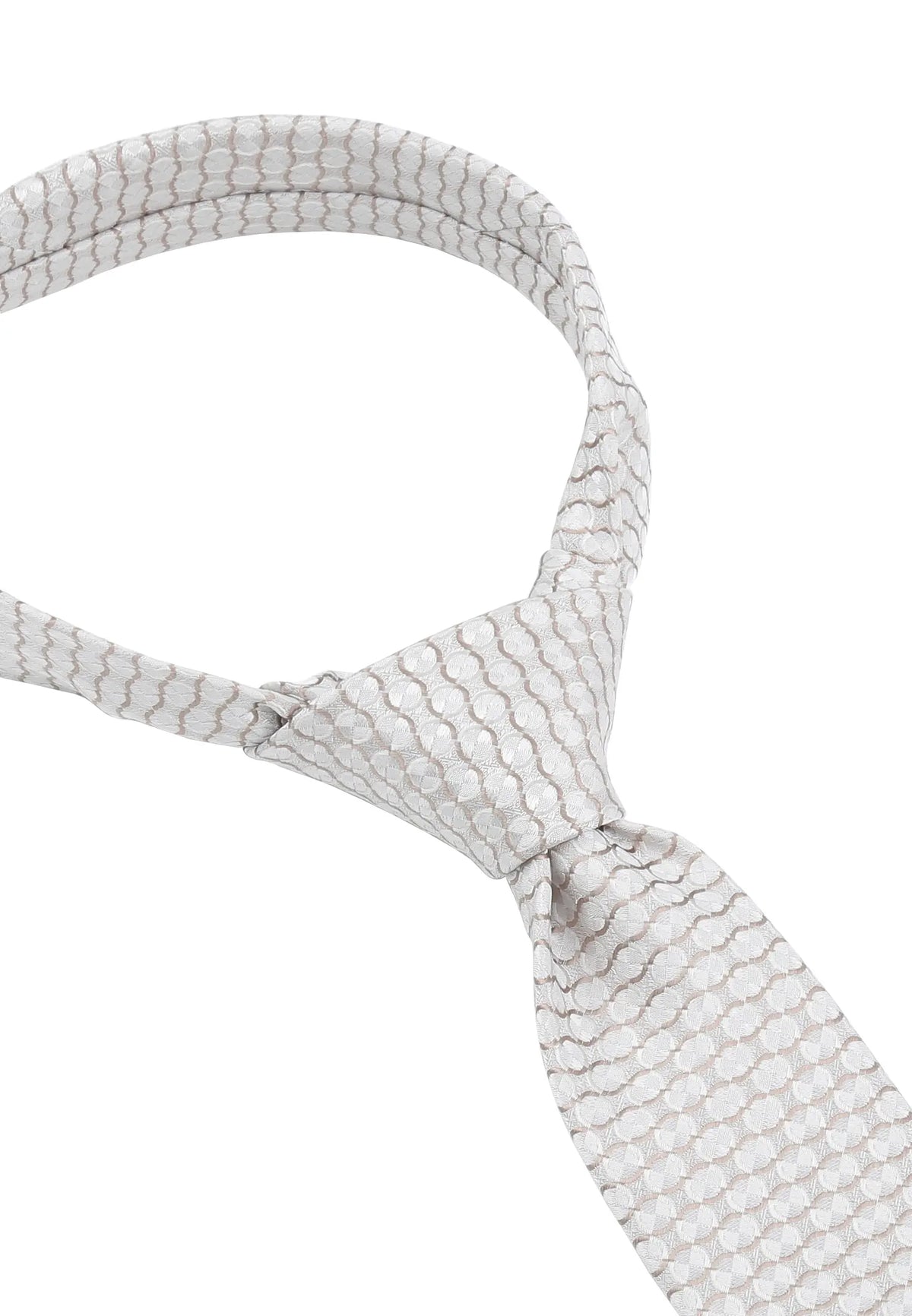 (Beige) Hochzeitskrawatte Kreise Seide – Detailansicht gebundener Knoten