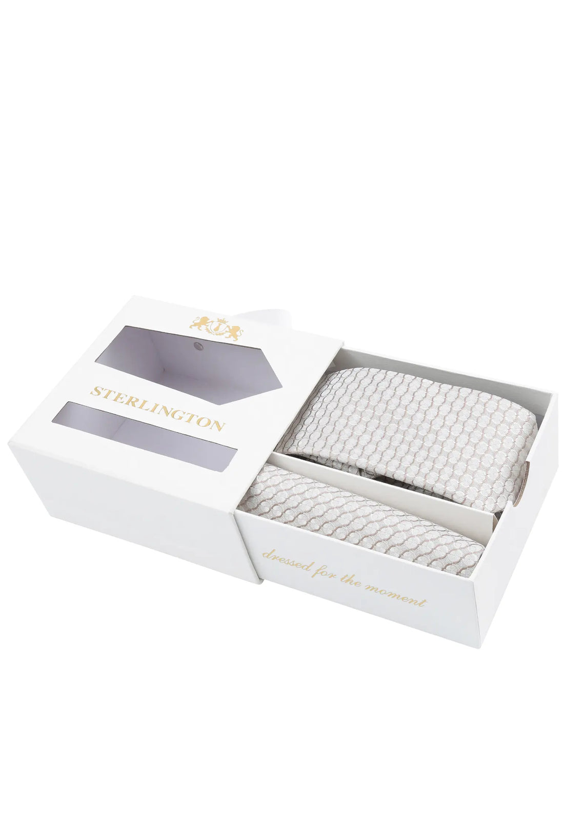 (Beige) Krawatte Einstecktuch Set Sterlington – Geschenkbox schräg geöffnet