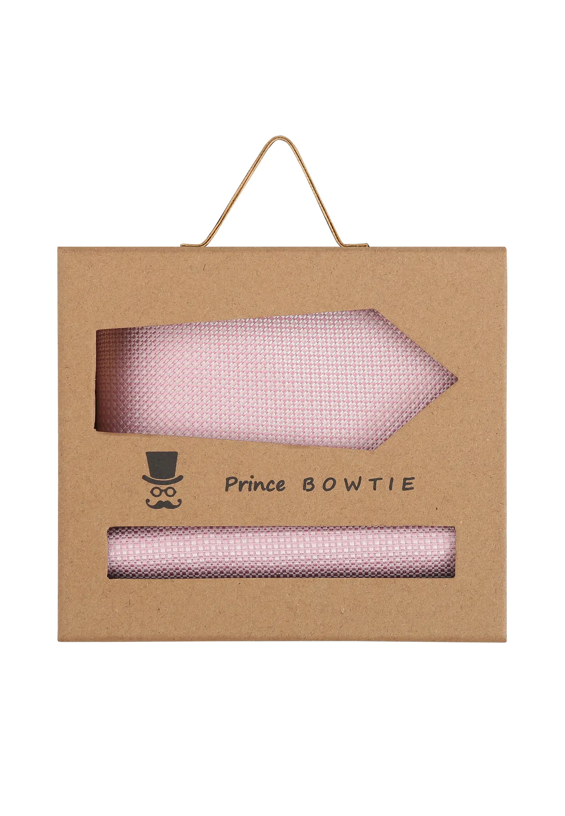 (Rosa) Krawatte Einstecktuch Set Herren Mikromuster Seide – Geschenkverpackung Prince Bowtie