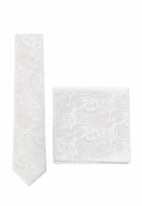 (Off-White) Krawatte und Einstecktuch Herren Paisley Seide – Gesamtansicht