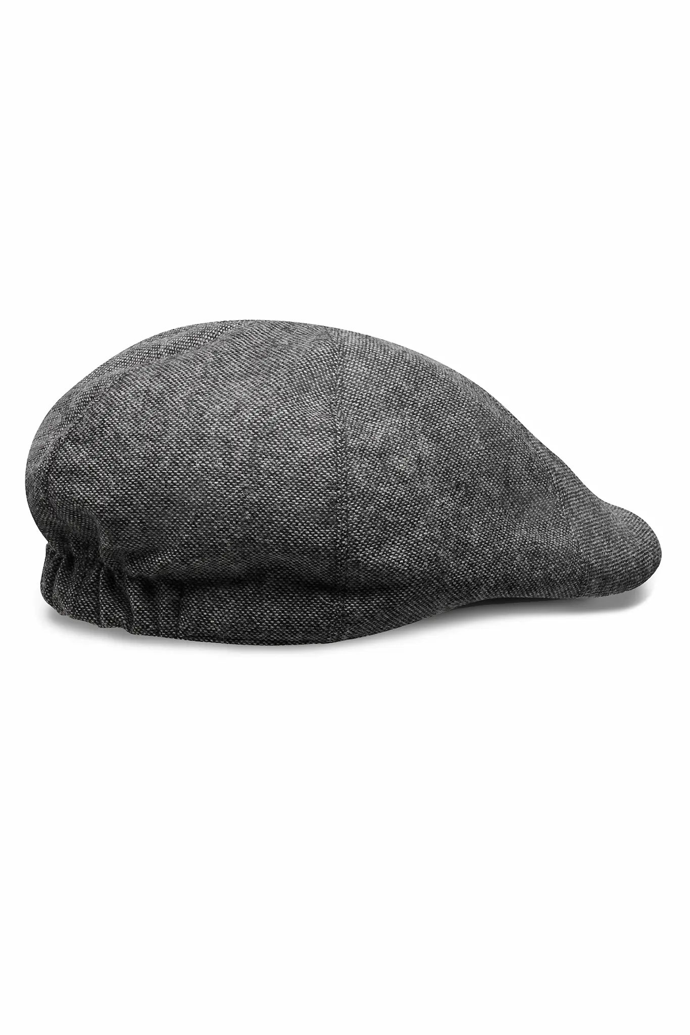 (Anthrazit) Schiebermütze Tweed Flat Cap – Rückansicht mit Gummiband