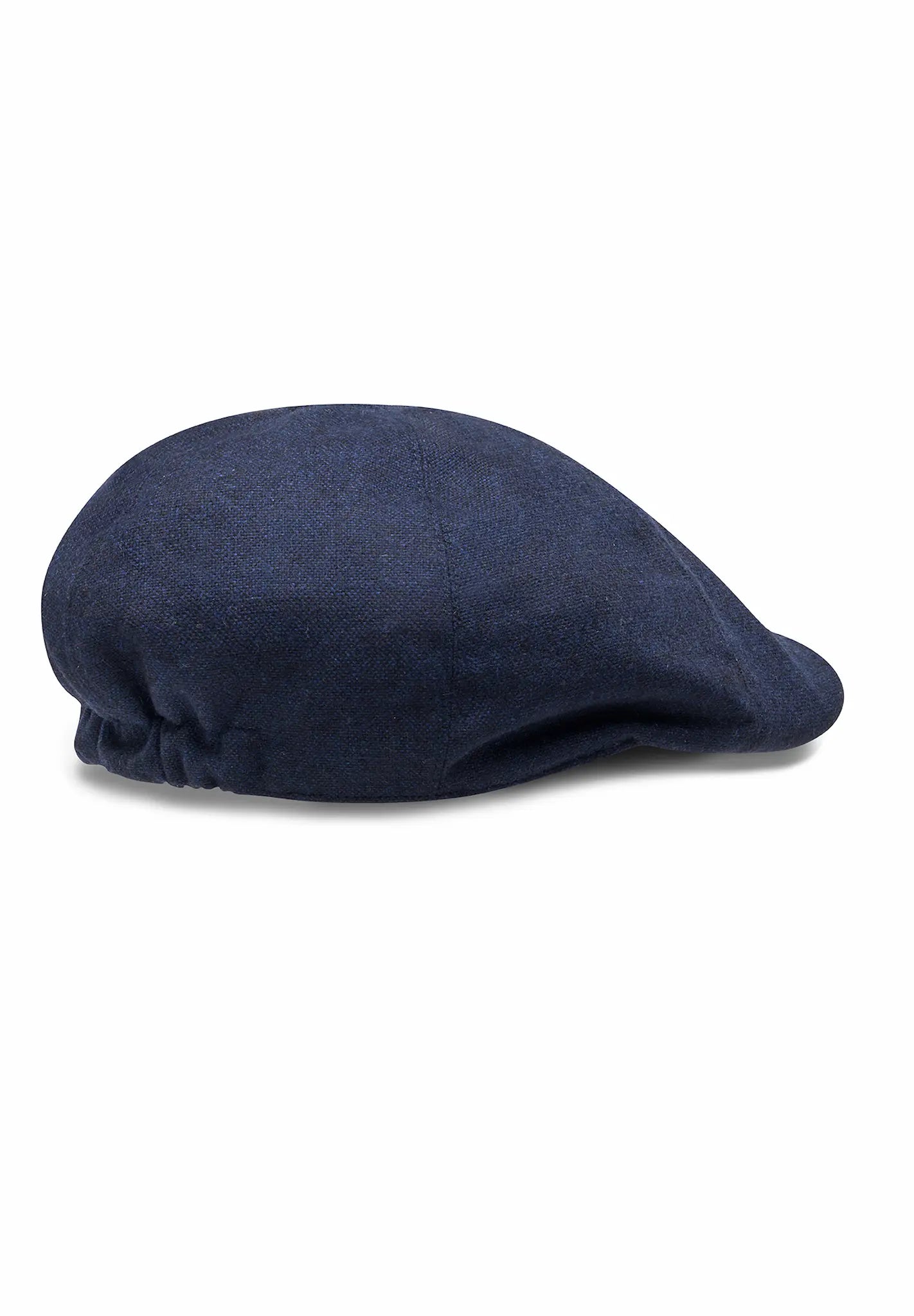 (Dunkelblau) Schiebermütze Tweed Flat Cap – Rückansicht mit Gummiband