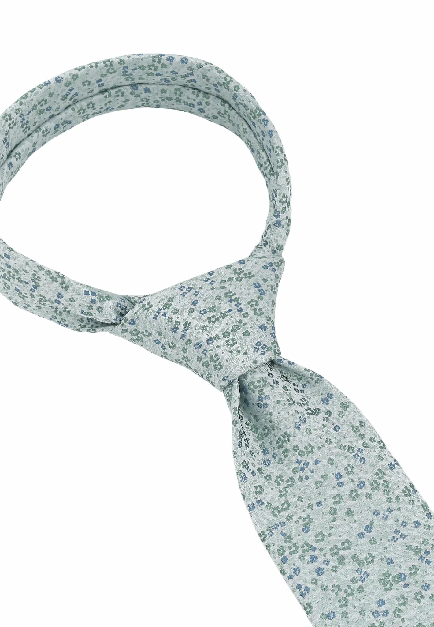(Mint) Detailansicht Krawattenknoten mit floralem Muster aus Seide