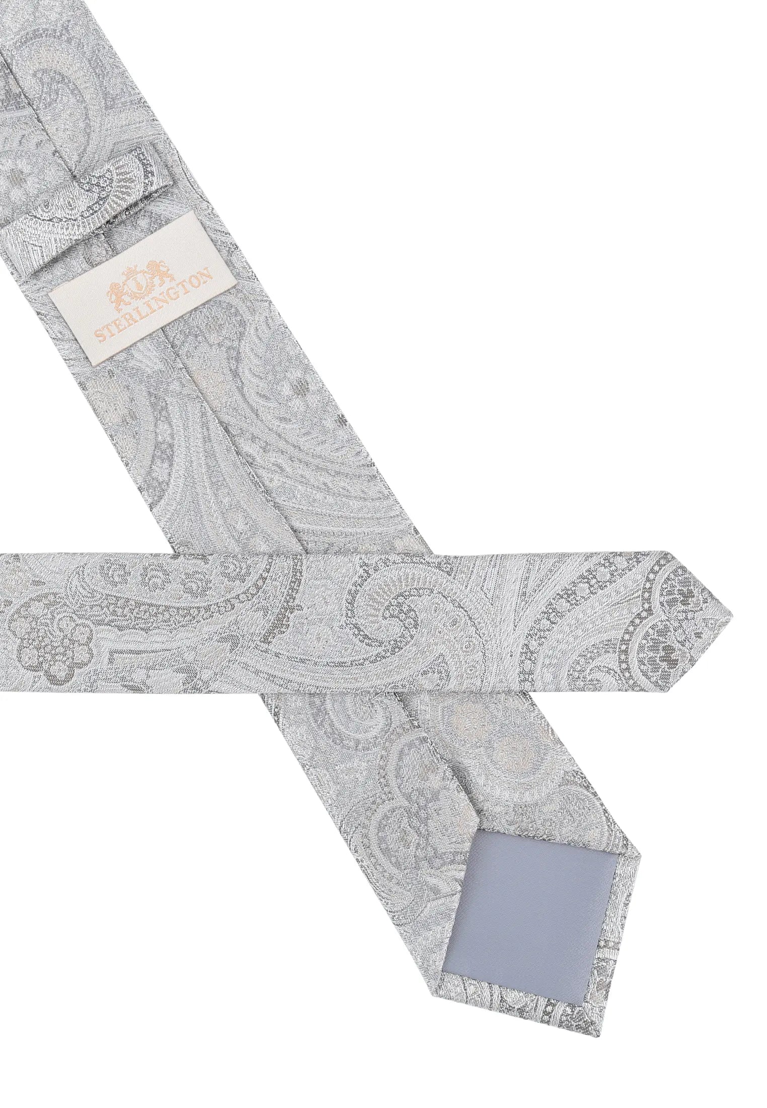 (Silber) Krawatte Herren Paisley Seide – Rückseite mit Sterlington Label