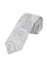 (Silber) Hochzeitskrawatte Herren Paisley Seide – gerollt Gesamtansicht