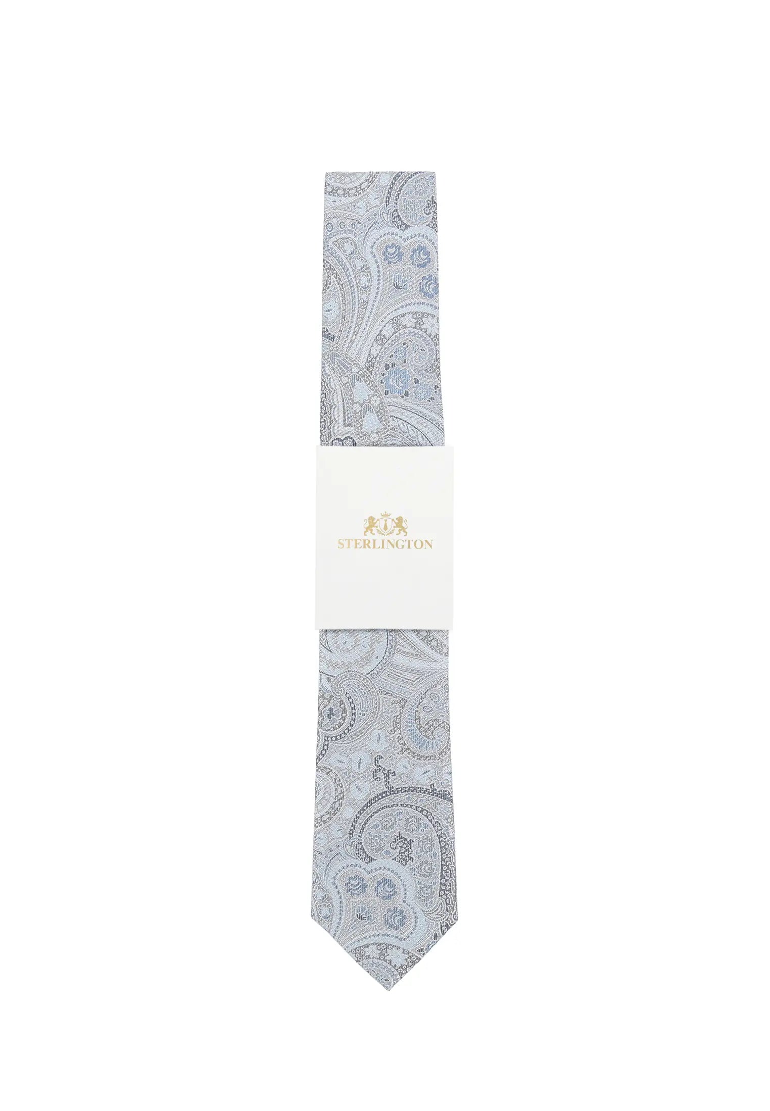 (Blau) Hochzeitskrawatte Sterlington Paisley – mit Banderole Gesamtansicht