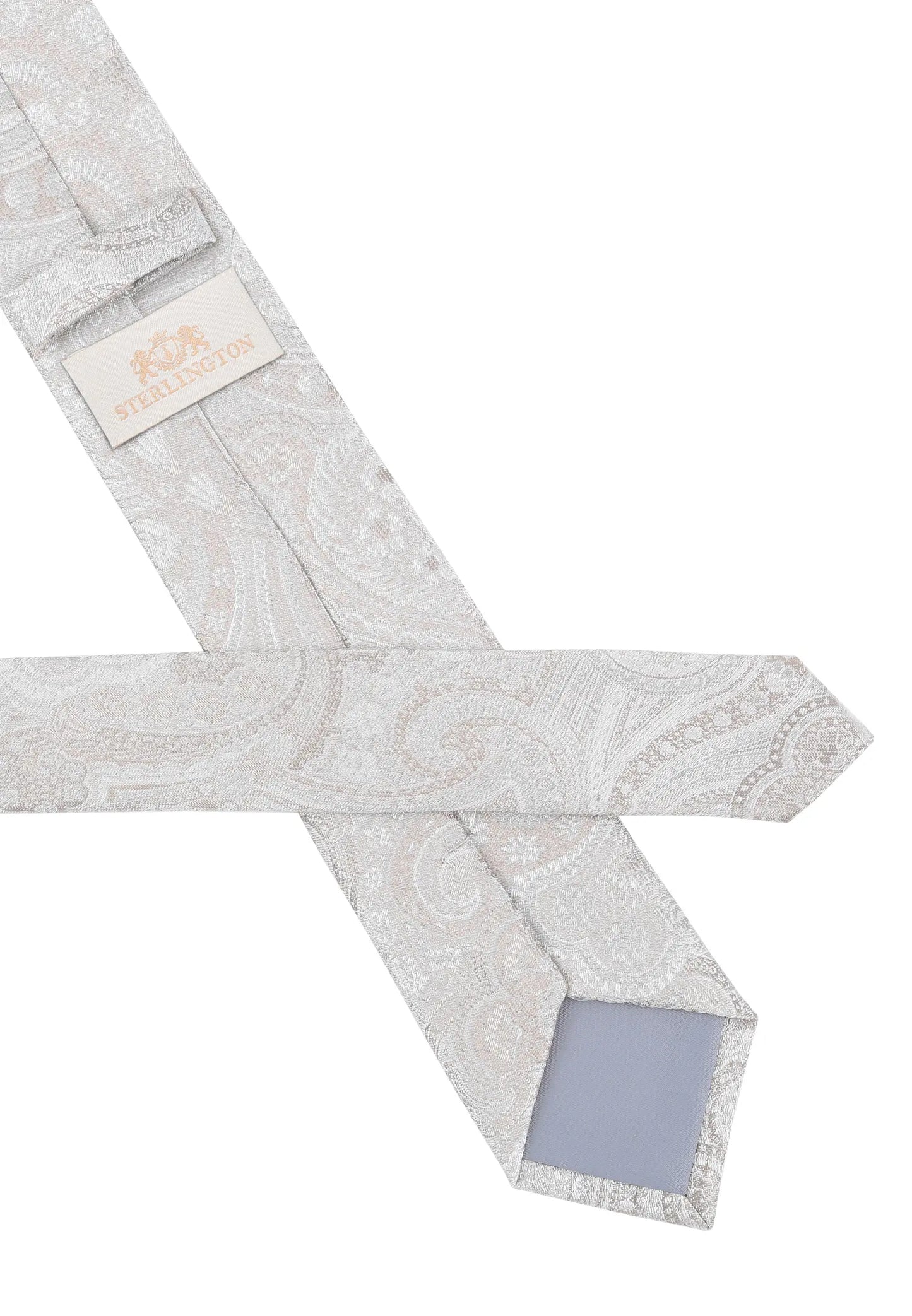 (Beige) Krawatte Herren Paisley Seide – Rückseite mit Sterlington Label