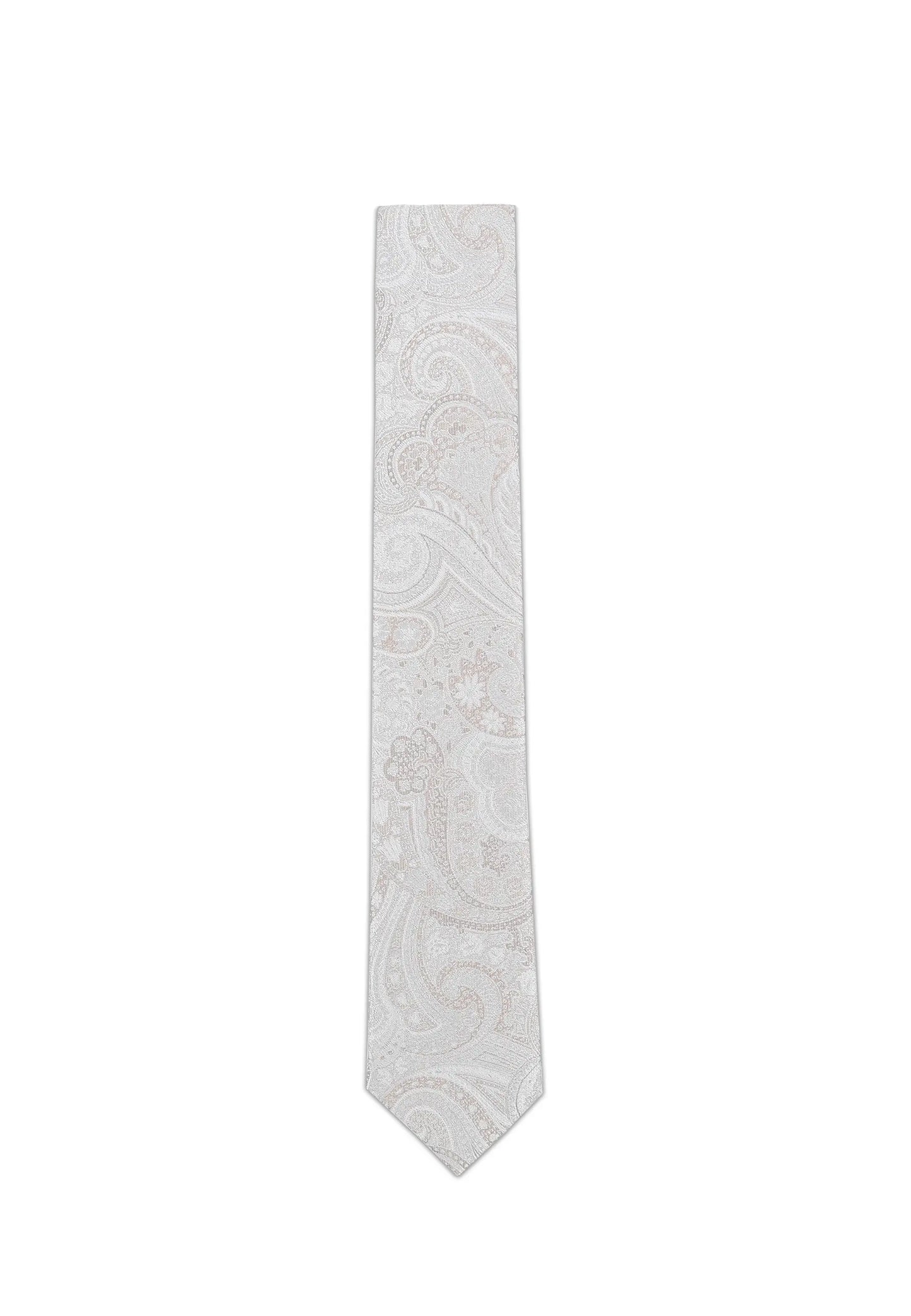 (Beige) Krawatte Hochzeit Paisley Seide – Frontalansicht gerade ausgelegt