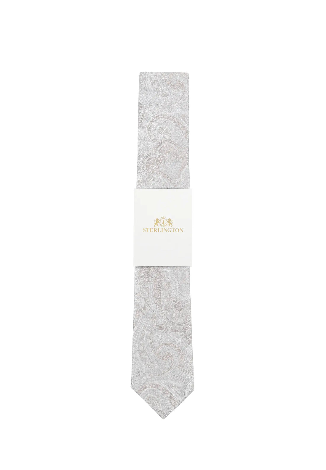 (Beige) Hochzeitskrawatte Sterlington Paisley – mit Banderole Gesamtansicht