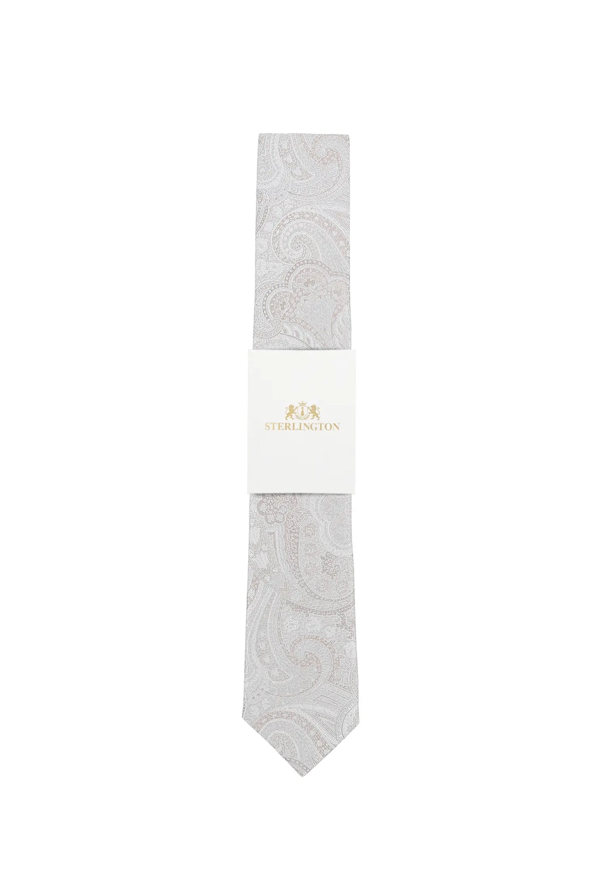 (Beige) Hochzeitskrawatte Sterlington Paisley – mit Banderole Gesamtansicht