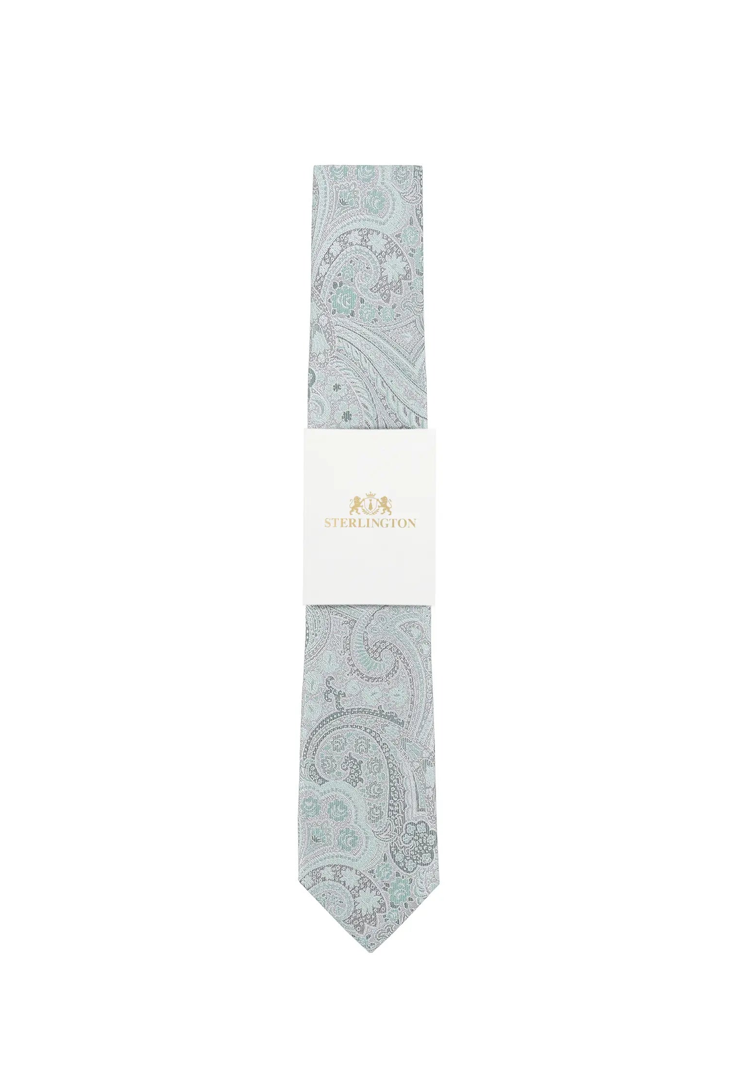 (Grün) Hochzeitskrawatte Sterlington Paisley – mit Banderole Gesamtansicht