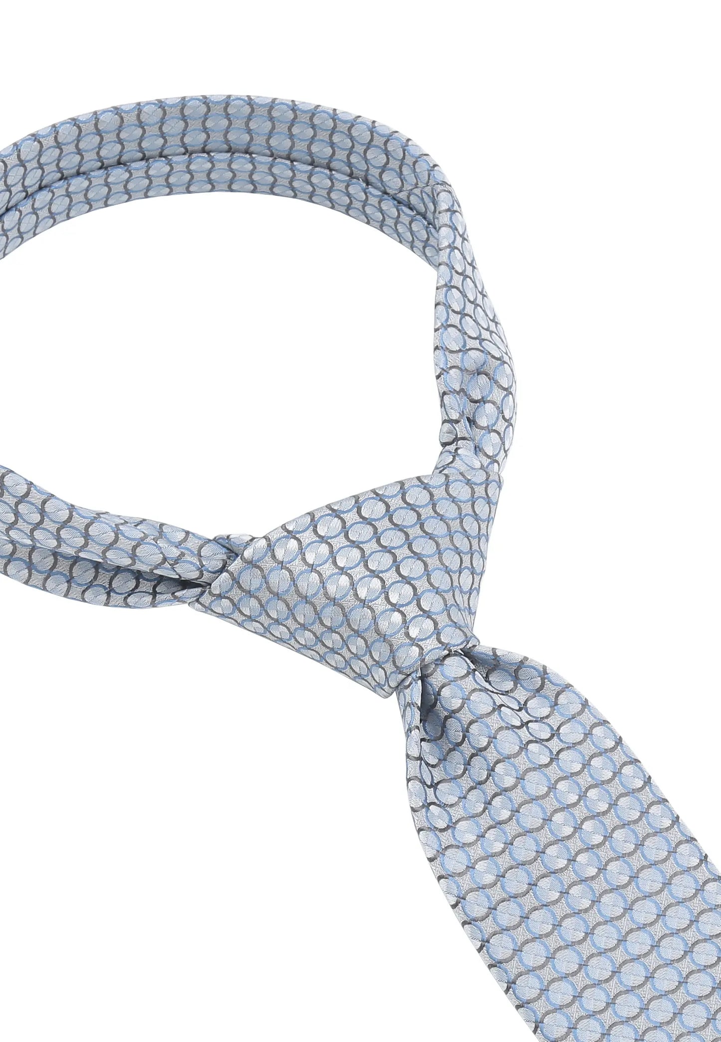 (Blau) Hochzeitskrawatte Kreise – Detailansicht gebundener Knoten