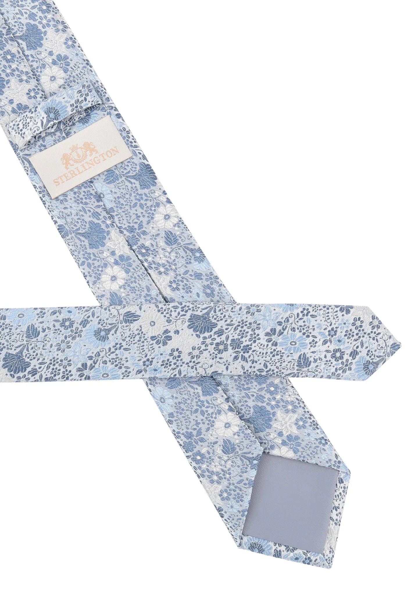 (Hellblau) Krawatte Herren Floral Seide – Rückseite mit Sterlington Label