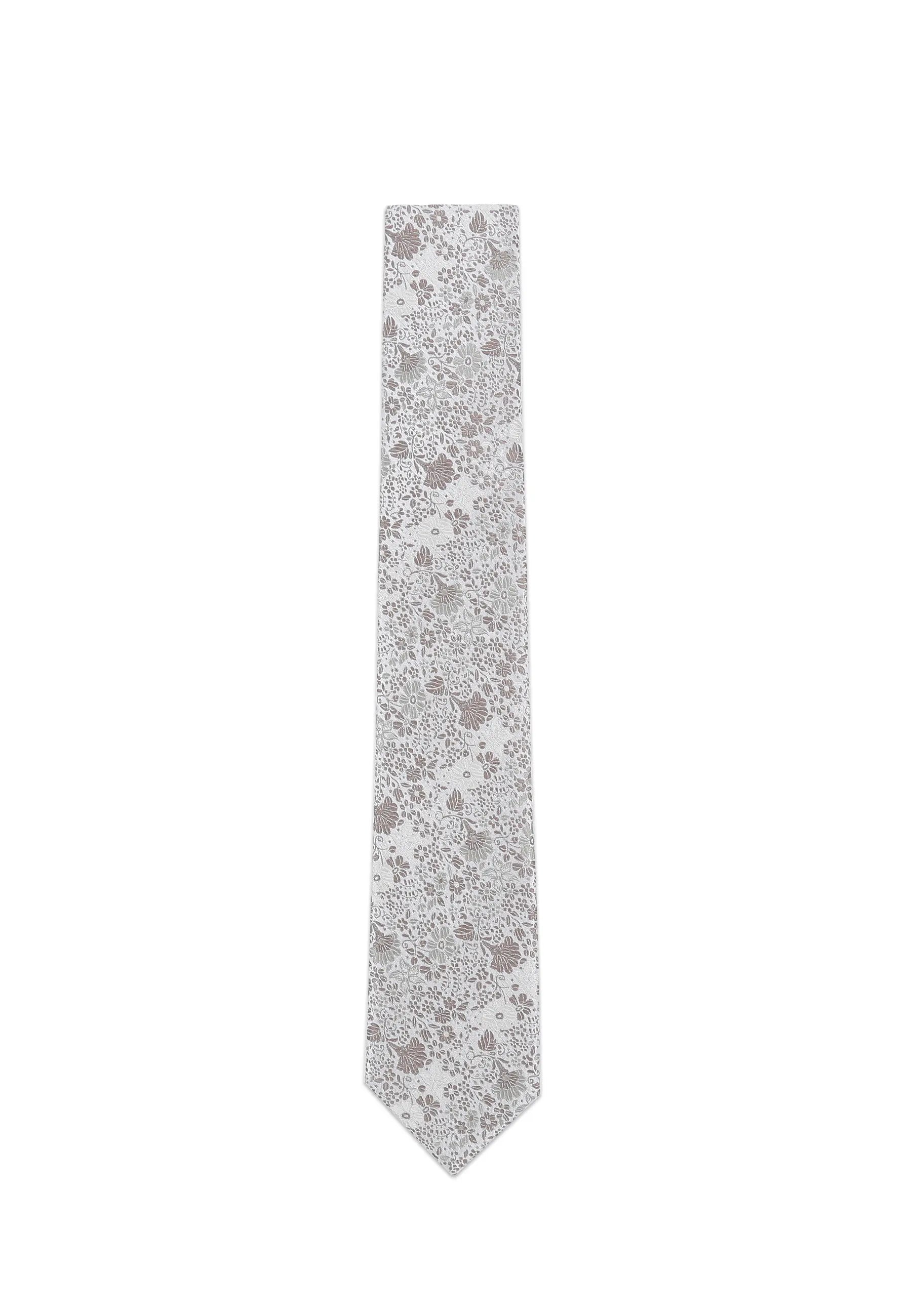 (Taupe) Krawatte Hochzeit Floral Seide – Frontalansicht gerade ausgelegt