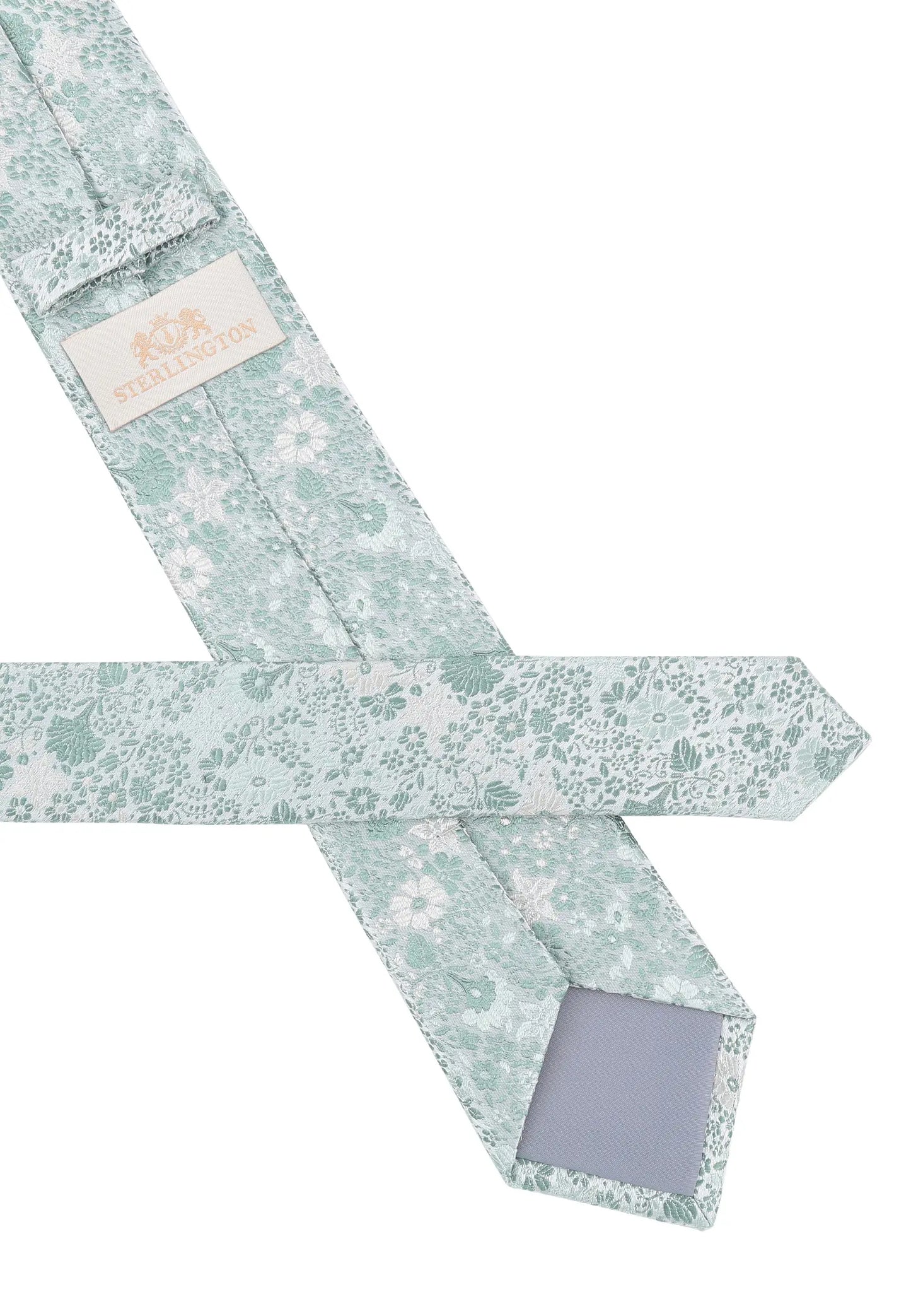 (Mint) Krawatte Herren Floral Seide – Rückseite mit Sterlington Label