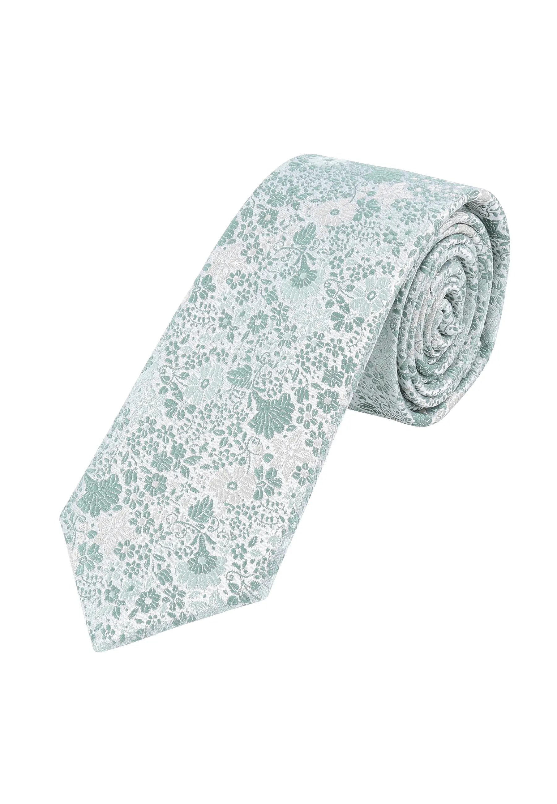 (Mint) Hochzeitskrawatte Herren Floral Seide – gerollt Gesamtansicht