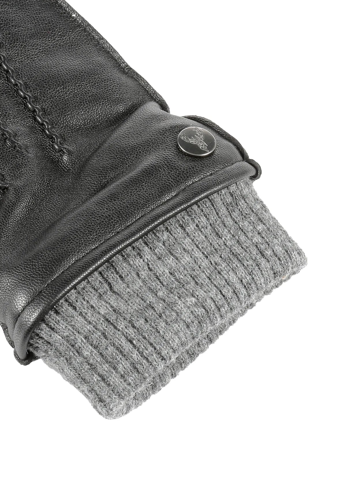 (Schwarz) Lederhandschuhe Herren mit Strickbund – Druckknopf am Bund