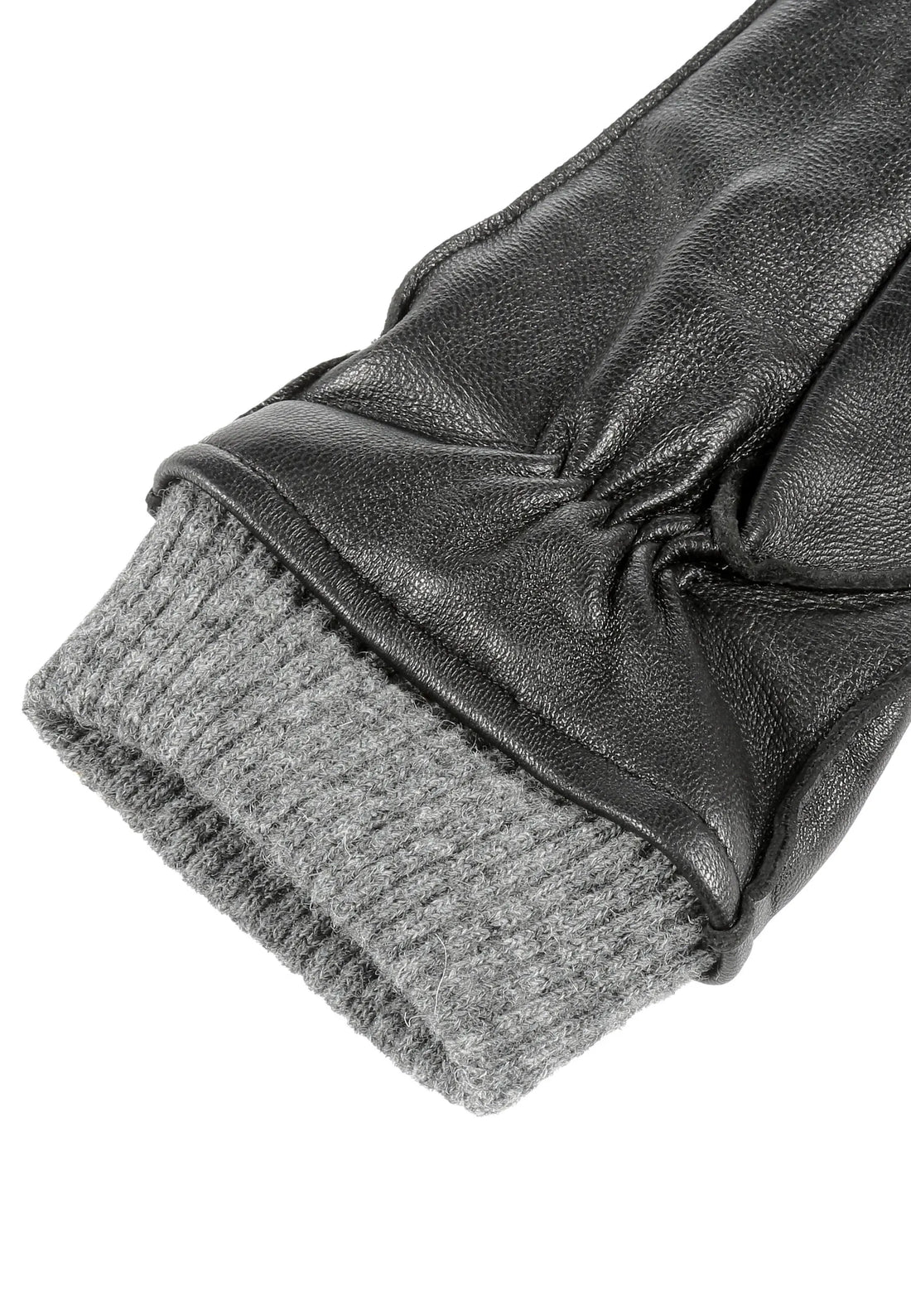 (Schwarz) Lederhandschuhe Herren mit Strickbund – Strickbund und geraffte Handgelenkpartie