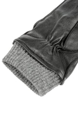 (Schwarz) Lederhandschuhe Herren mit Strickbund – Strickbund und geraffte Handgelenkpartie