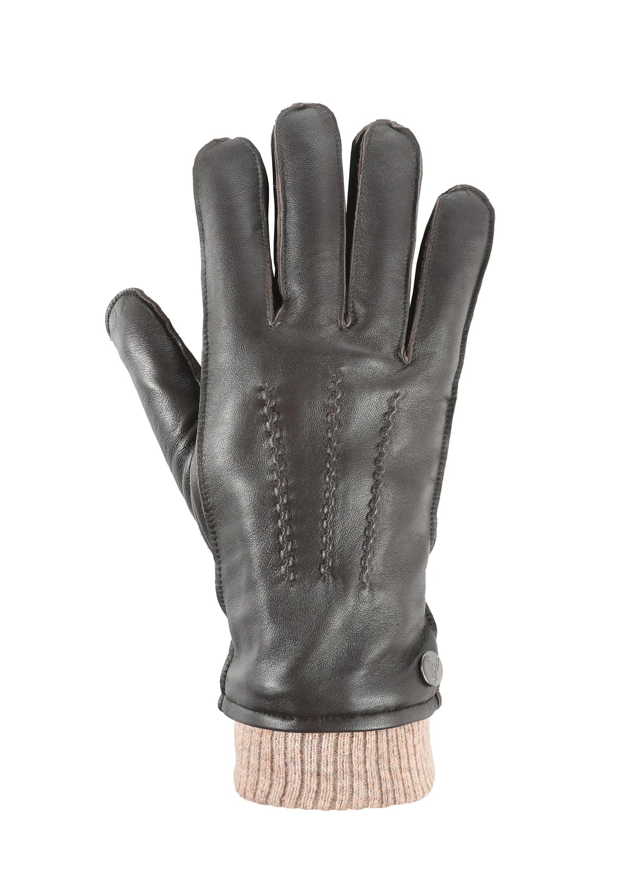 (Dunkelbraun) Lederhandschuhe Herren mit Strickbund – Handrücken mit Ziernähten