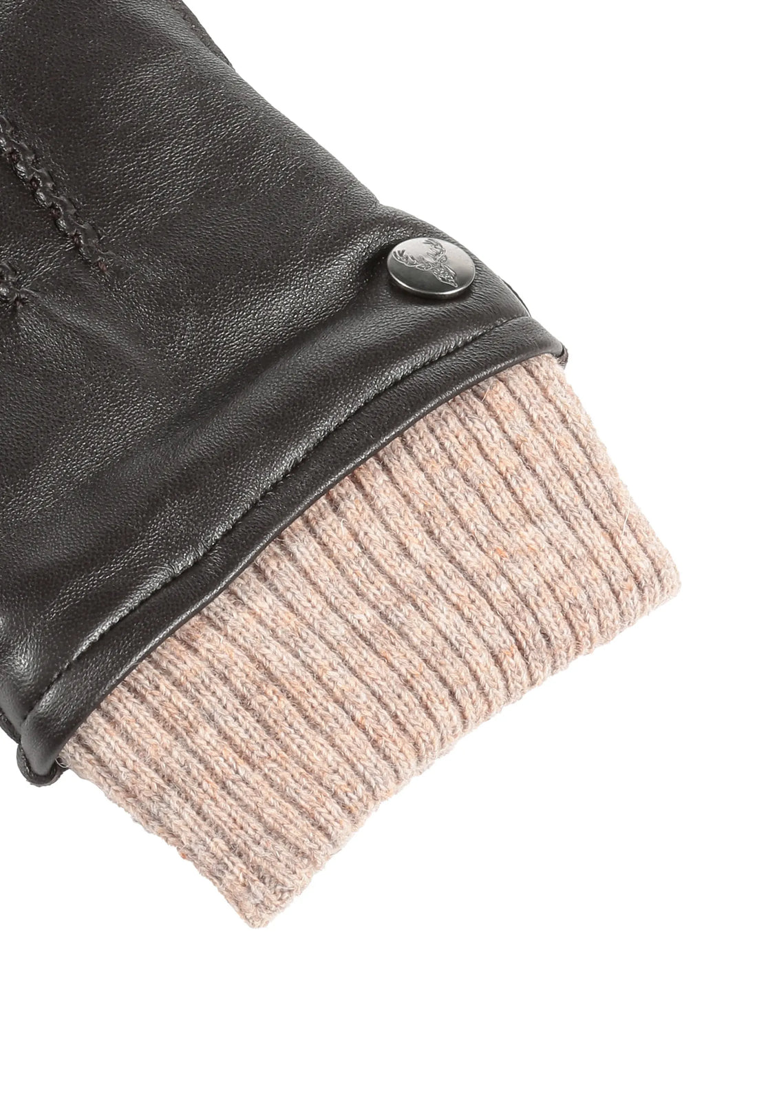 (Dunkelbraun) Lederhandschuhe Herren mit Strickbund – Druckknopf am Bund