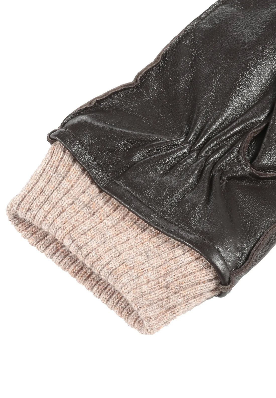(Dunkelbraun) Lederhandschuhe Herren mit Strickbund – Strickbund und geraffte Handgelenkpartie