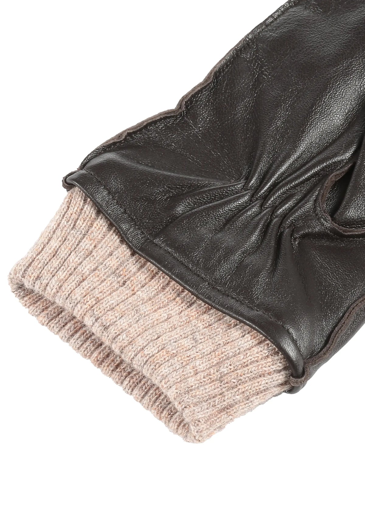 (Dunkelbraun) Lederhandschuhe Herren mit Strickbund – Strickbund und geraffte Handgelenkpartie