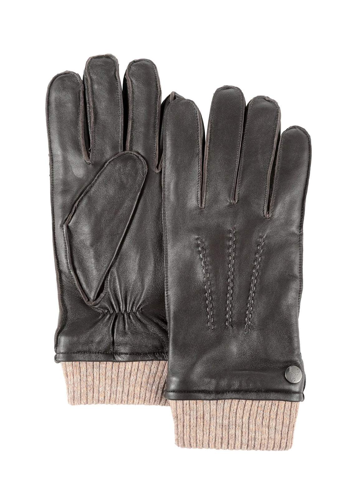 (Dunkelbraun) Lederhandschuhe Herren mit Strickbund – Produktansicht
