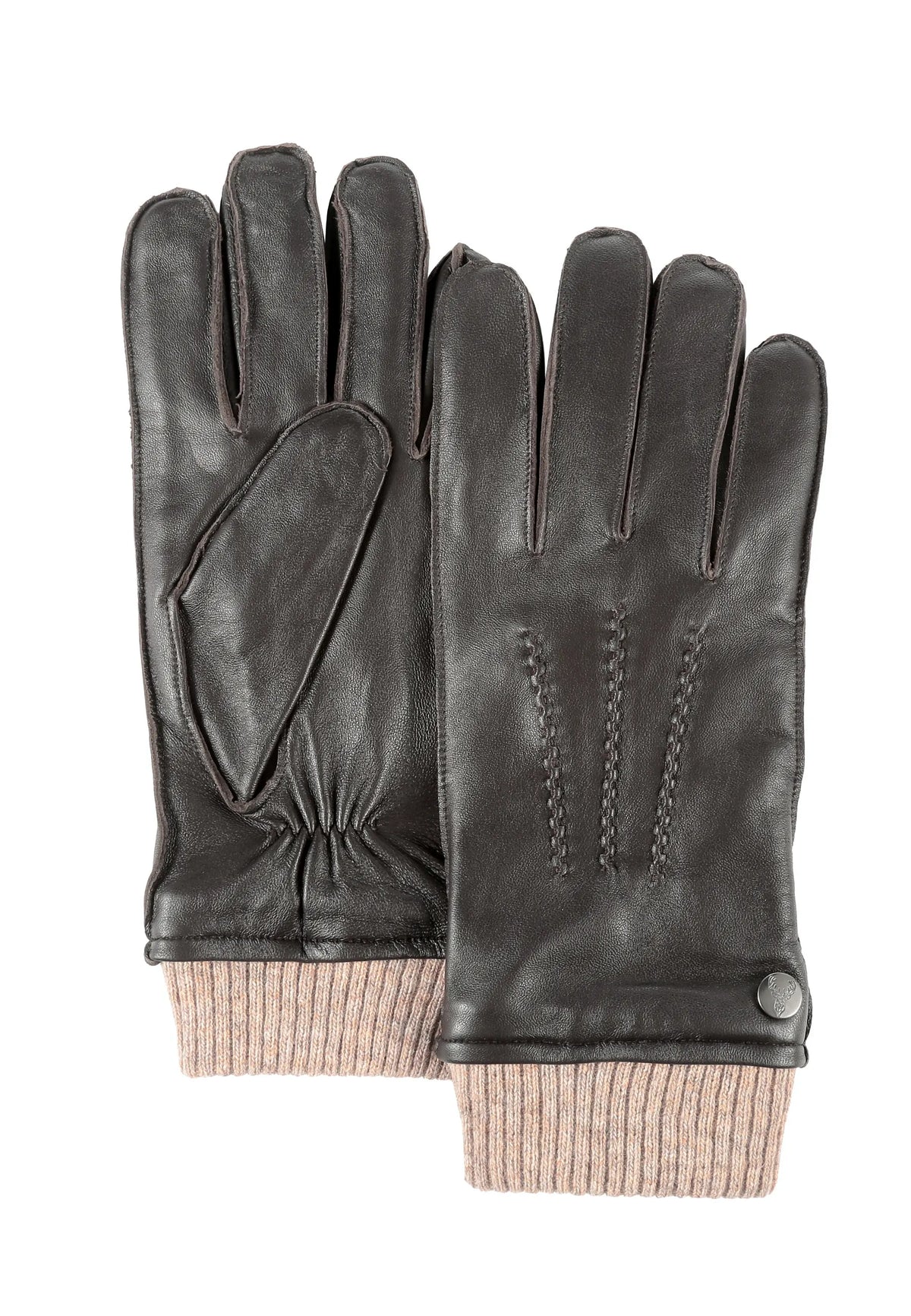 (Dunkelbraun) Lederhandschuhe Herren mit Strickbund – Produktansicht