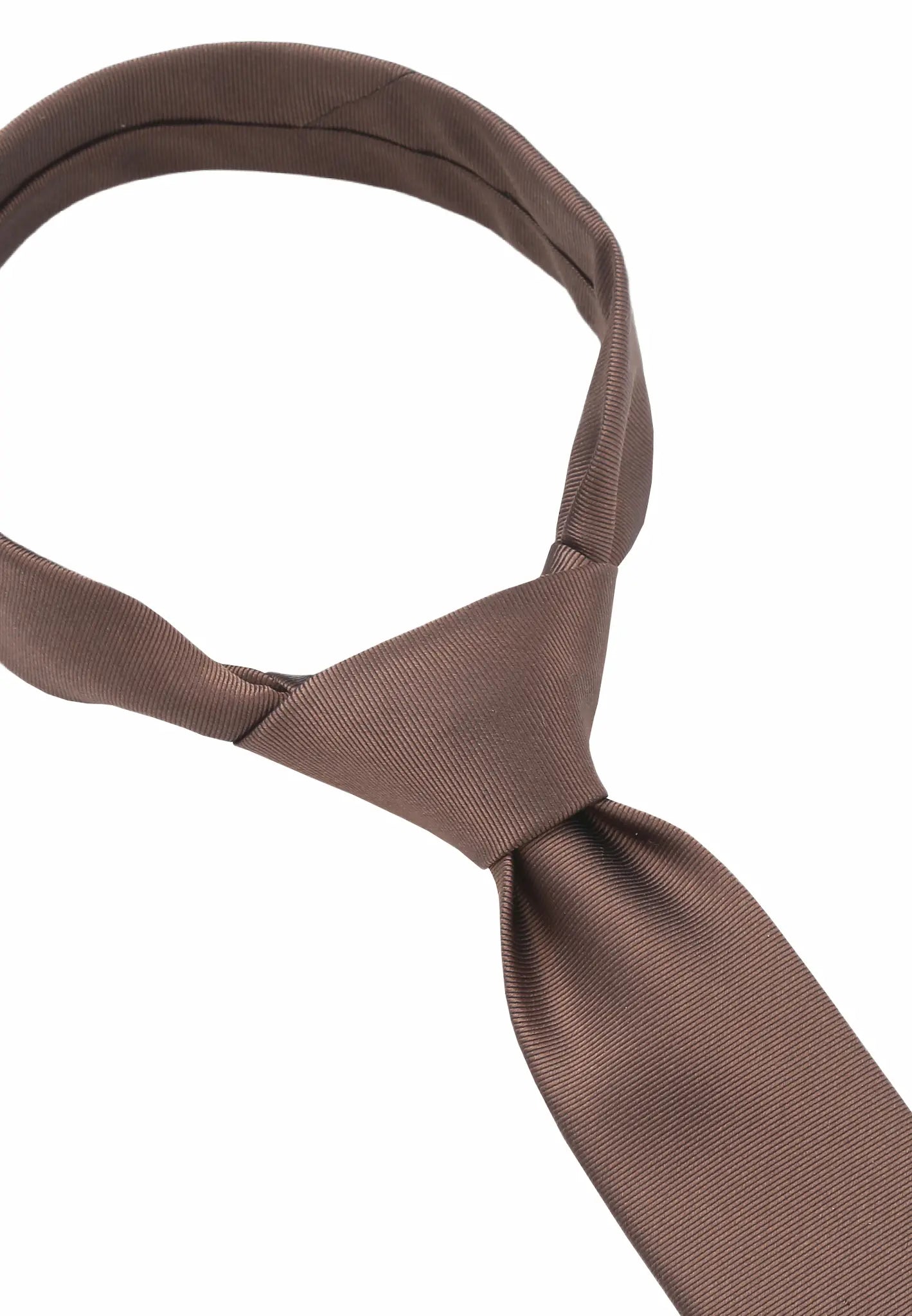 (Braun) Uni Seidenkrawatte 6cm Knotenansicht Detail Seidenglanz