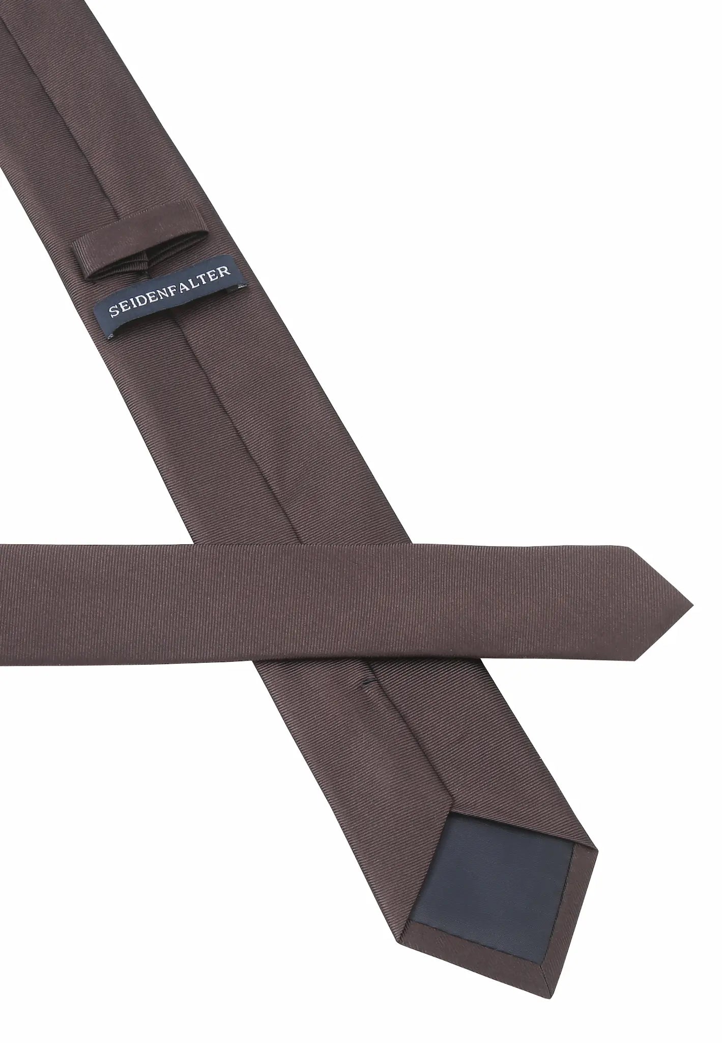 (Dunkelbraun) Uni Seidenkrawatte 6cm Rückseite mit Label Detail