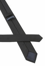 (Schwarz) Uni Seidenkrawatte 6cm Rückseite mit Label Detail